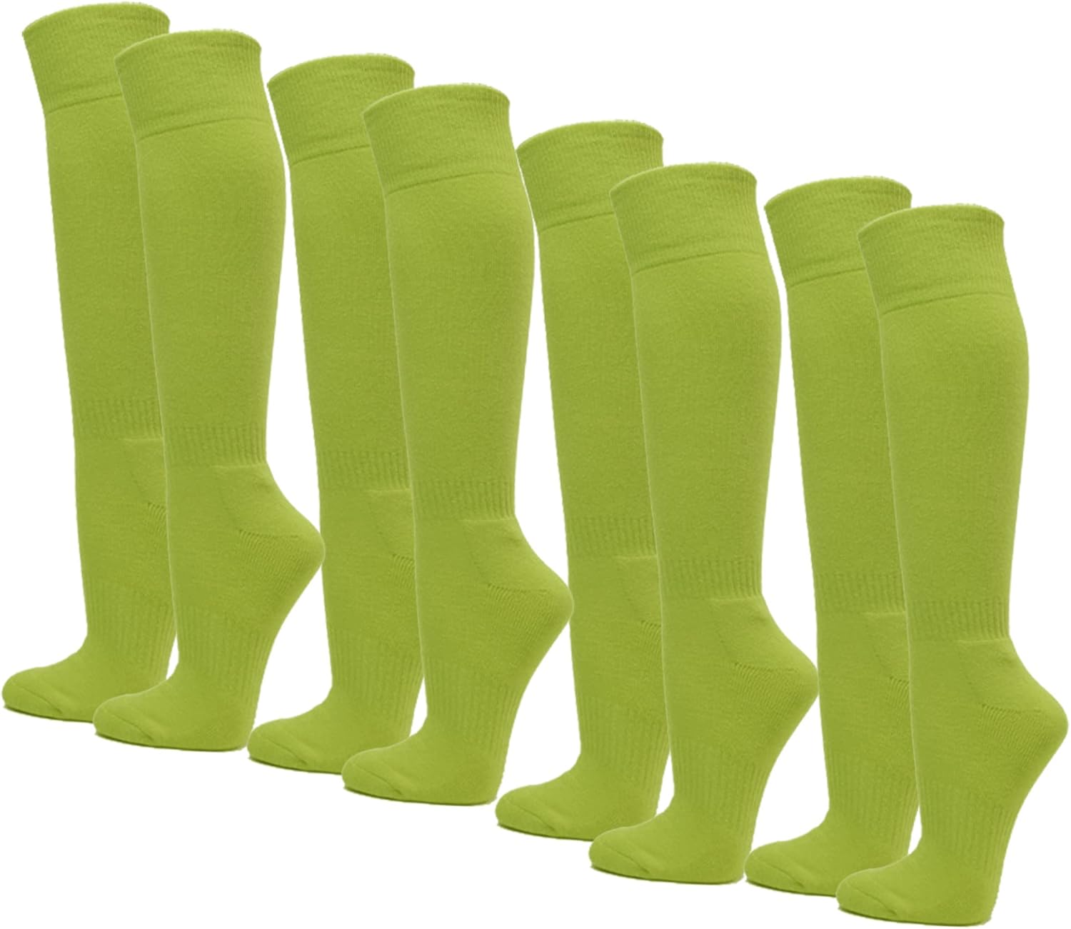 COUVER Knee High Sports Athletic Baseball Softball Socks, 4 Pairs Pack, Lime Green, Small