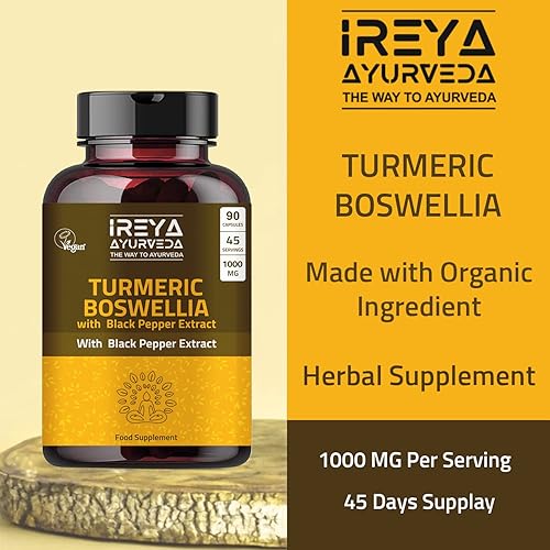 Miniatura 9 de Boswellia Cápsulas de extracto (90 cápsulas) 1000 mg - Boswellia Serrata con curcumina de cúrcuma orgánica y bioperina 45 días de suministro.