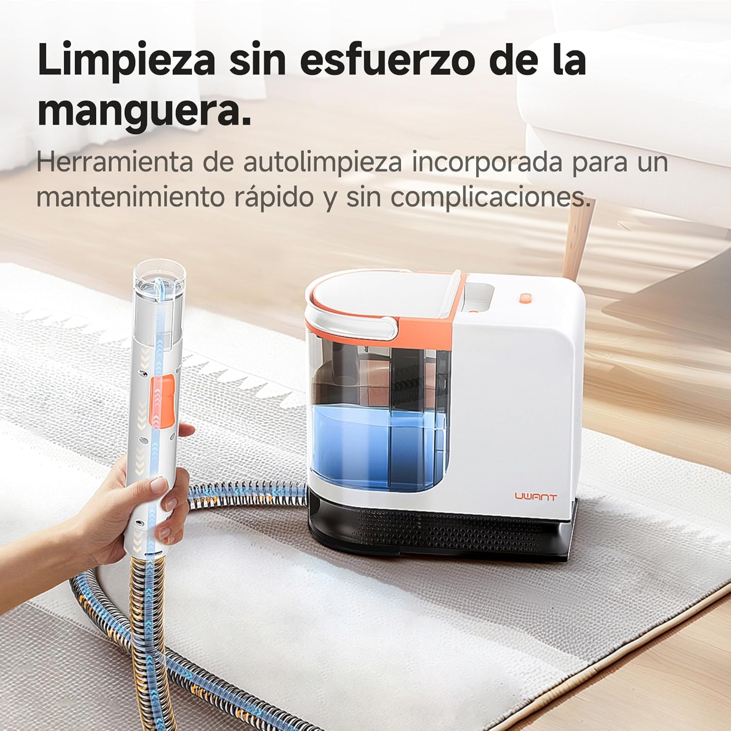 Uwant Limpiador de Tapicerías y Alfombras 18kPa Potente Succión, Máquina Limpiadora Portátil con Autolimpieza, Limpiador de Manchas para Mascotas con Herramientas y Solución, para Sofá, Coche set of 1