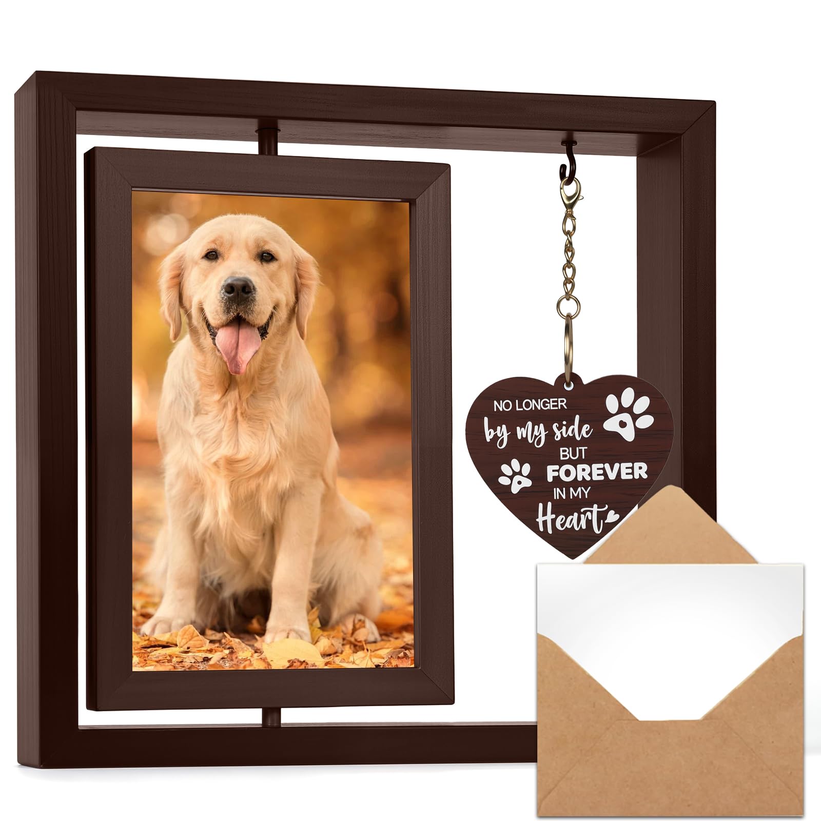 PIPIONE Dog Memorial Gifts for Loss of Dog, Pet Memorial Gifts for Dogs, Loss of Dog Sympathy Gift, Rotating Wooden Picture Frame for 4x6 Photo Cat