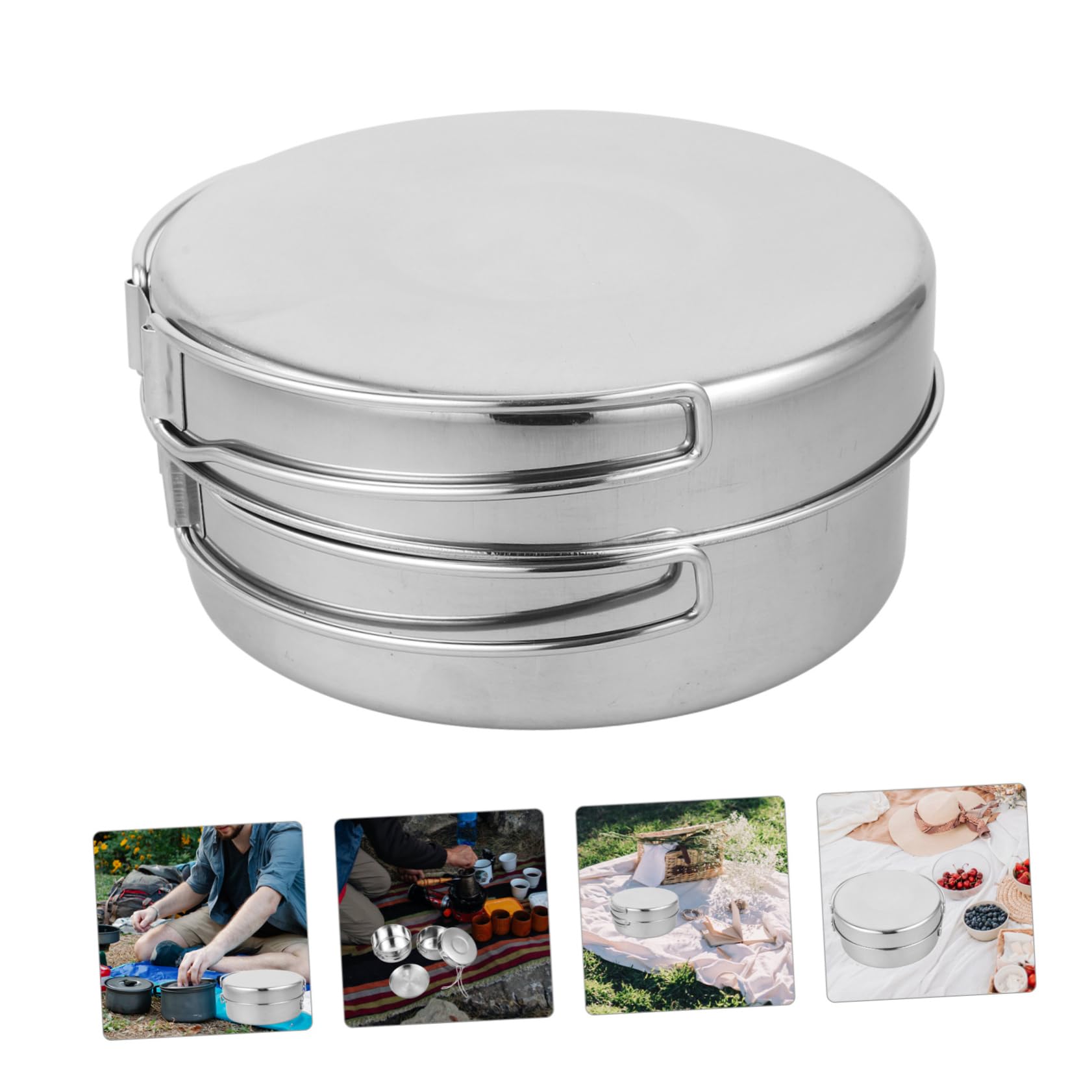 Toyvian Ustensiles De Cuisine en Acier Inoxydable Ustensiles De Cuisine pour Camping Équipement De Camping Léger Casseroles Kit Pliable Poêles De Survie Randonnée