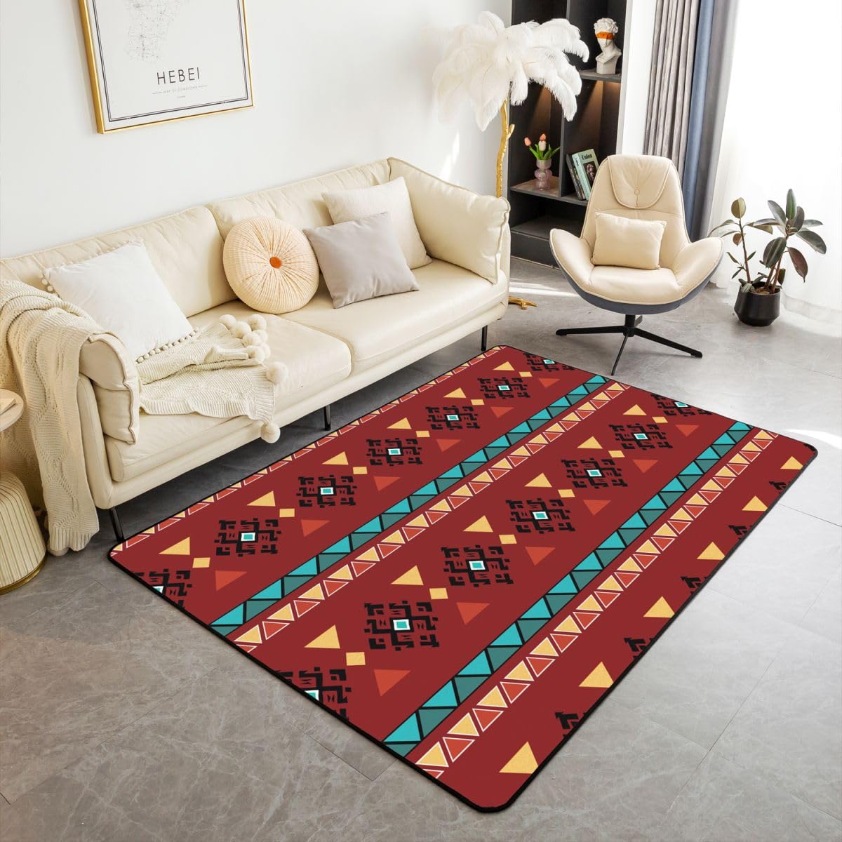 Homewish Tappeto Aztec Area 100 x 150 cm per camera da letto soggiorno – etnico tribale azteco occidentale moderno tappeto tribale triangolo nativo sud-occidentale grande tappeto stile navajo esotico