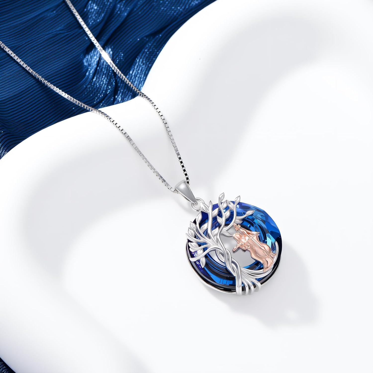 TOUPOP Tree of Life Necklace 925 Sterling Silver Celtic Knot Tree Pendant Blue Crystal Jewelry Mother's Day Gifts for Women Men