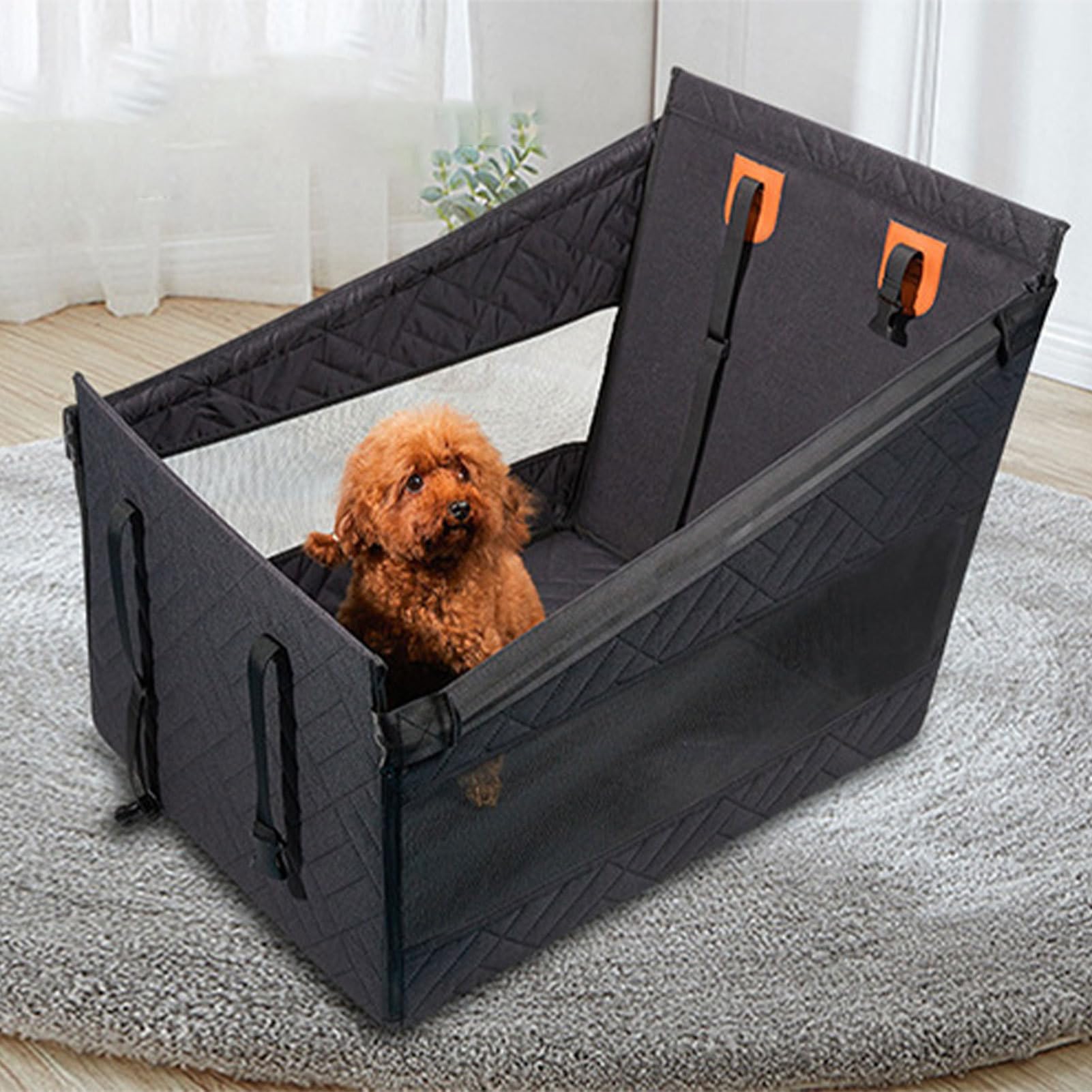 Hundeautositze, Stabiler Sitzerhöhung, schwarz, atmungsaktiv, kratzfestes Haustierkissen, 600D Oxford-Gewebe, leichtes langlebiges Design, Automobilkorb für LKW, Fahrzeug, Auto