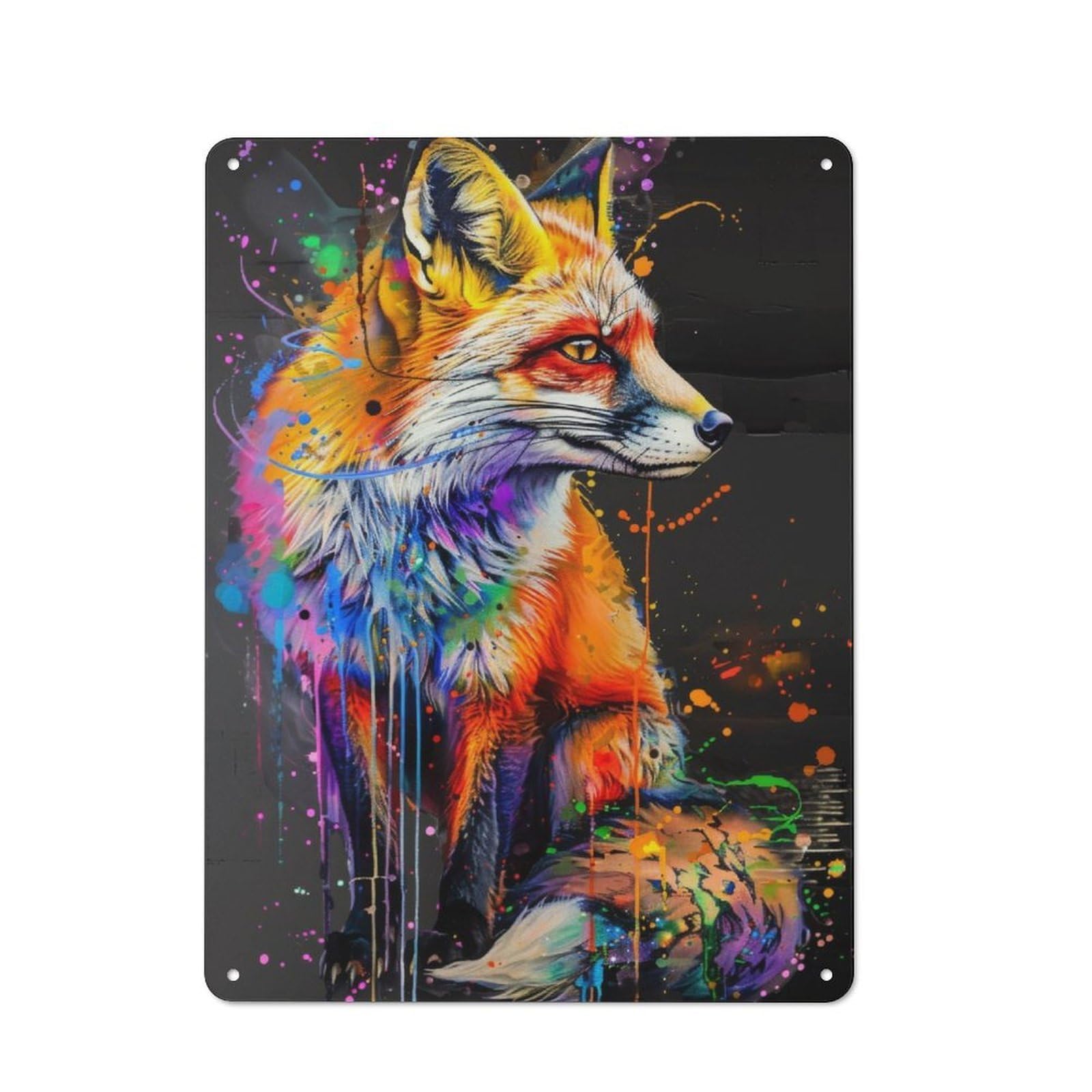 Junmoney Fox Animal Painting Metal Plaque 40X30cm With For Pub Or Café, Rustic Decor, For Pub Decor Enthusiasts