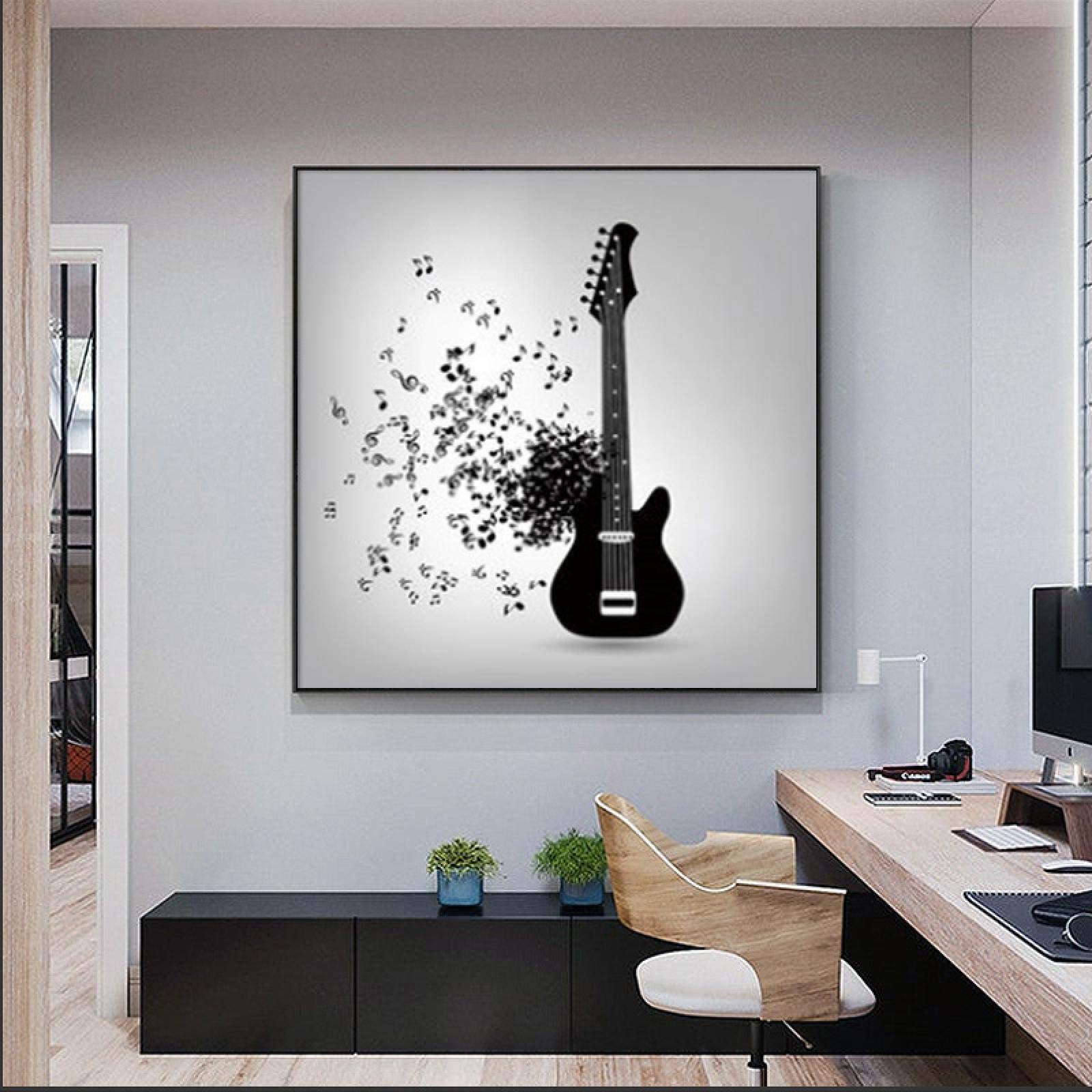 Stampa artistica su tela Dischi in vinile moderni Wall Art Dipinti su tela Nero Bianco Musica Immagini a parete Home Decor 50x50cmx2pcs cornice interna