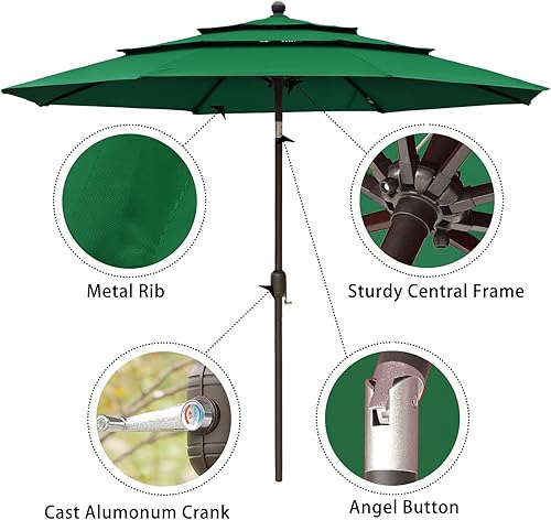 Miniatura 7 de Aoodor Sombrilla de patio de 10 pies, sombrilla de mesa para exteriores, sombrilla de mercado con 3 niveles, verde