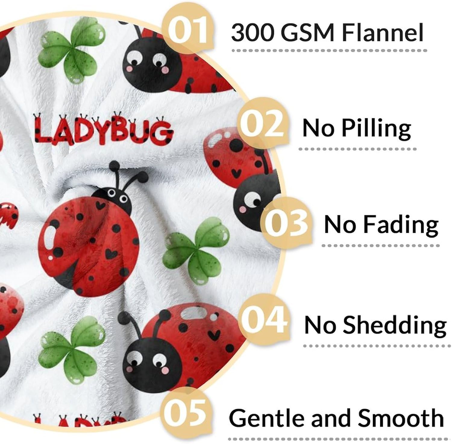Ladybug Blanket for Girls - 40 x 50 Inches Cute Lady Bug Blanket for Boys - White Fuzzy Warm Decor for Couch, Sofa - Image 4