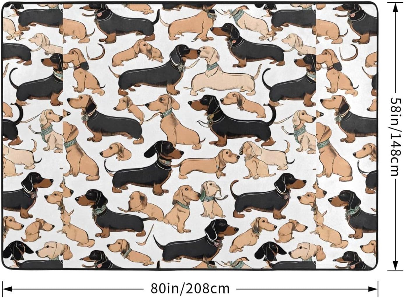 Flannel Non-Slip (Dachshund Floral) Rug Pad 80×50in Soft Washable Protective for Hardwood Floors Bedroom Bathroom Living Room