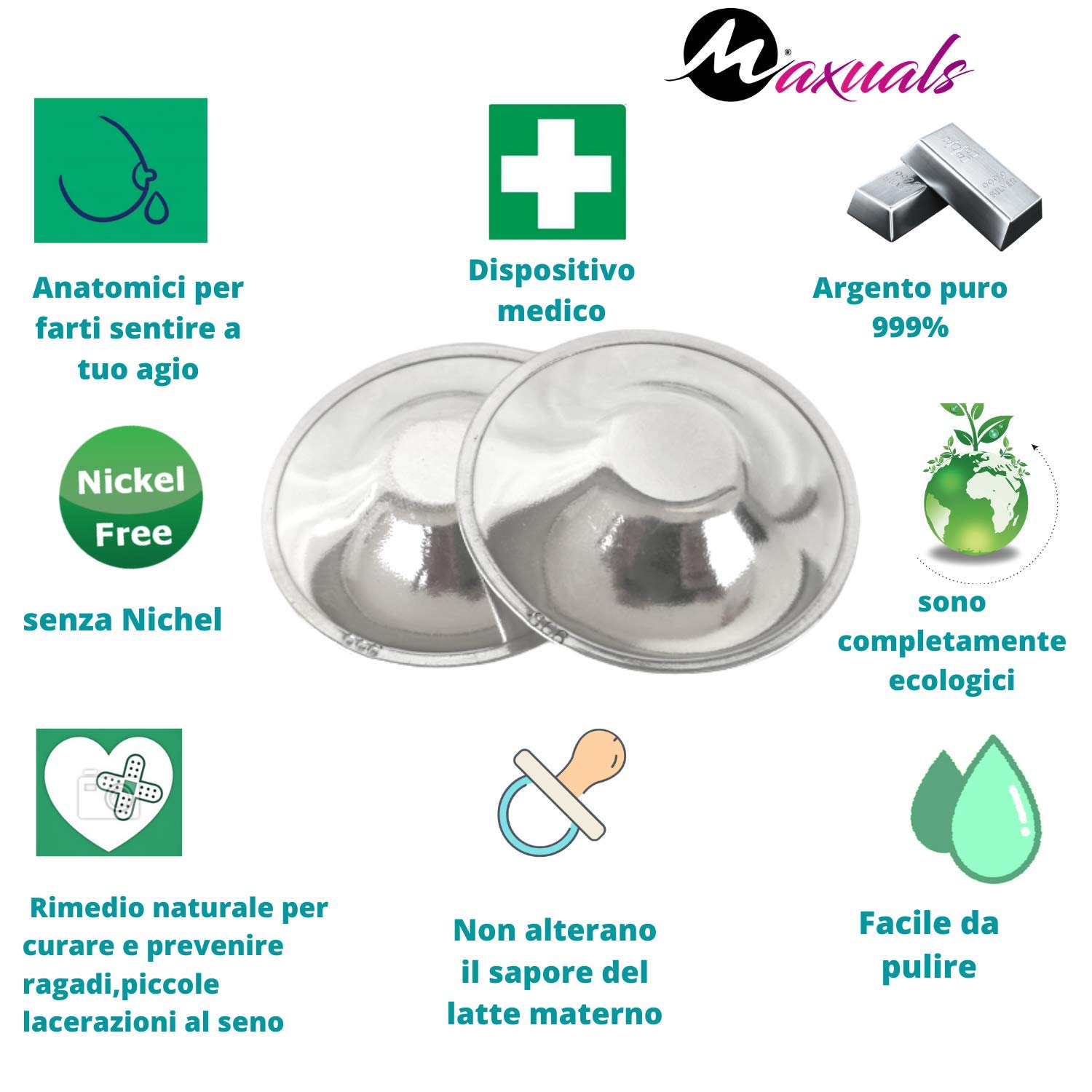 Paracapezzoli in Argento, Coppette Seno per Capezzoli, Copricapezzoli d'Argento,Protezione Senza Nichel.