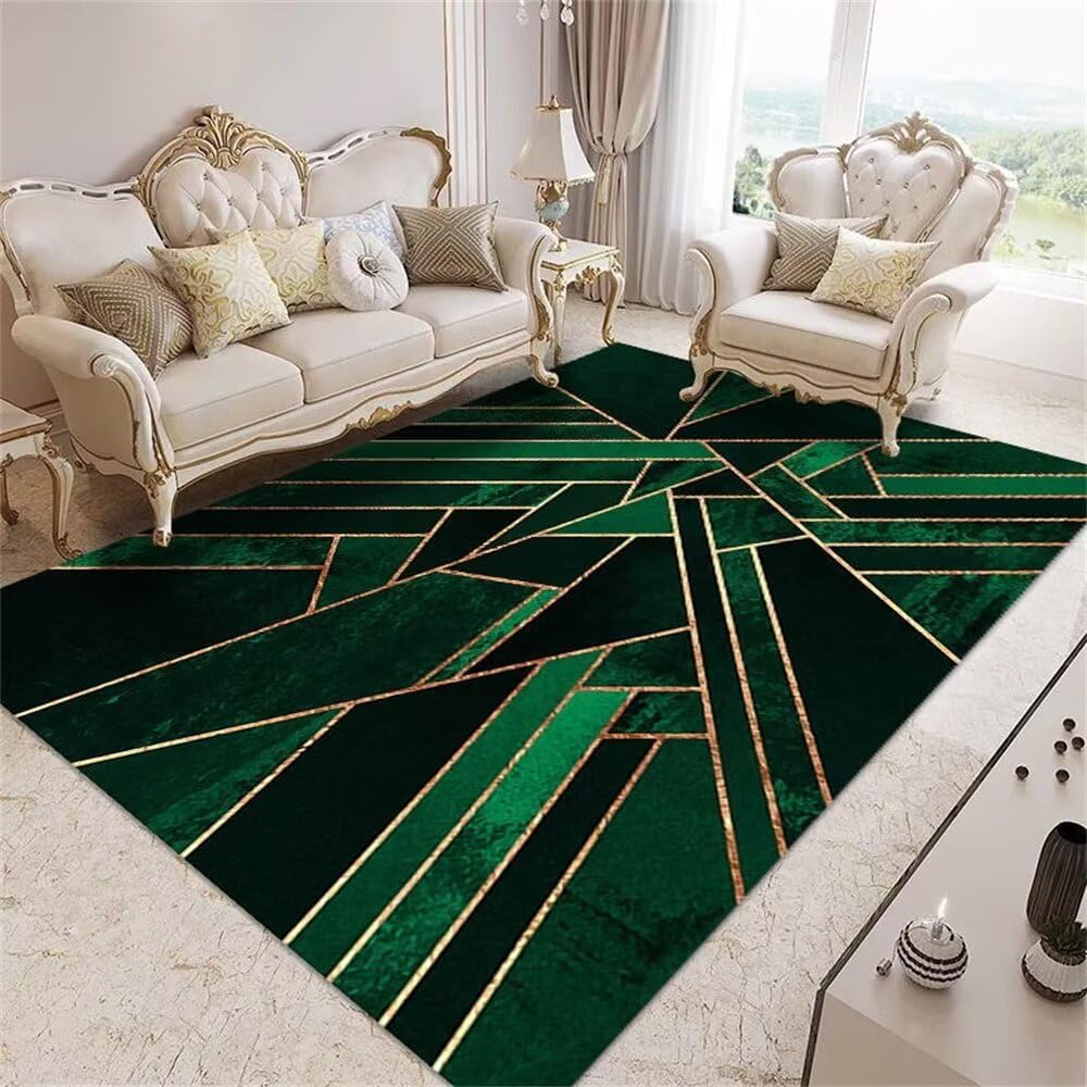 Tappeto Decontaminante Lavabile Tappeto Stradale Per Bambini Verde Design Geometrico Linee Gialle Decorativo Soggiorno Accessori Lavabile Tappeto Gioco Neonato 160X230CM