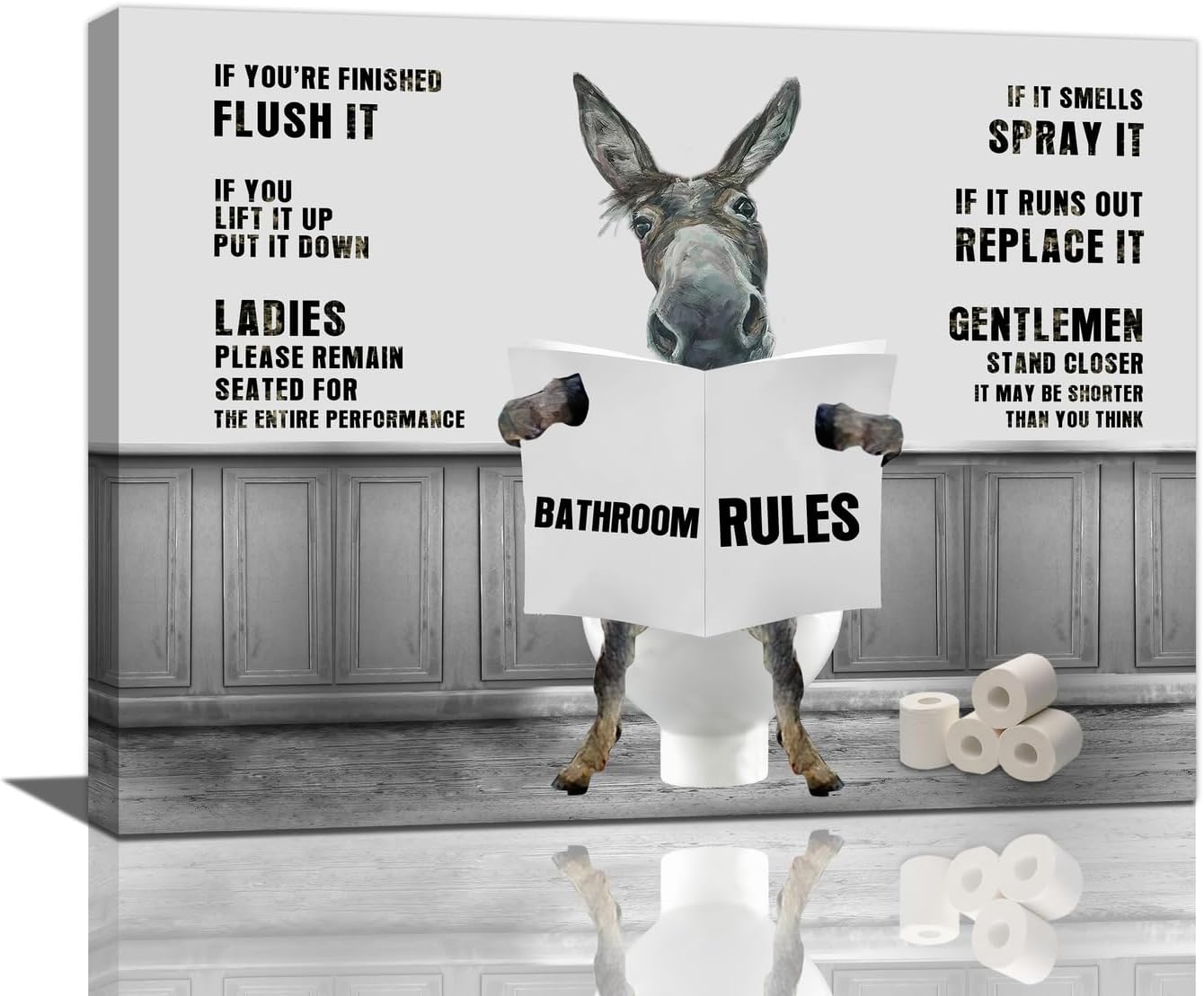 Funny Bear Bathroom Wall Art Rustic Bear on the Toilet Bathroom Pictures Wall Decor Farmhouse Bears Canvas Prints Painting Farm Animals Bathroom Framed Artwork Ready to Hang 16"x20"