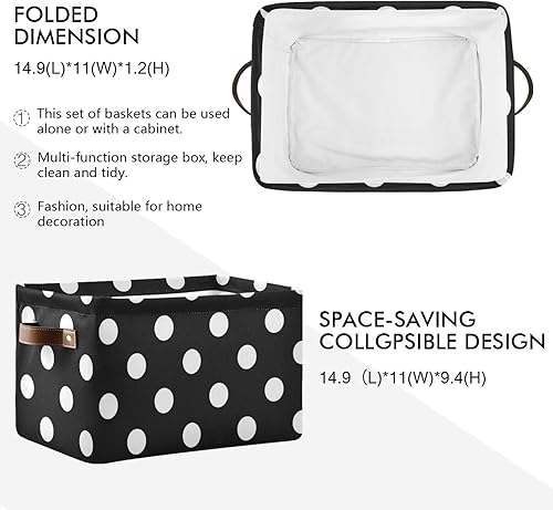 Miniatura 2 de susiyo Cestas de almacenamiento plegables grandes de tela de lunares negros y blancos, canastas decorativas plegables con asas de poliuretano