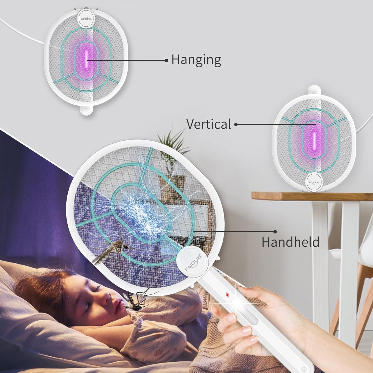 Faicuk Foldable Bug Zapper Racket 2 in 1 Rechargeable Electric Fly Swatter Racket : Patio, Lawn & Garden