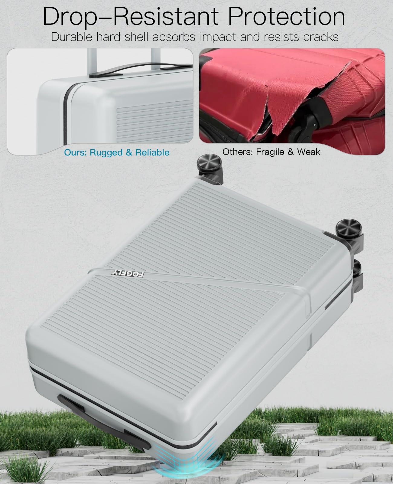 Valigia rigida con ruote girevoli, approvata dalle compagnie aeree da 50,8 cm, leggera, con serratura TSA e porta di ricarica USB per viaggi, Grigio, Valigia rigida leggera con serratura Tsa e porta