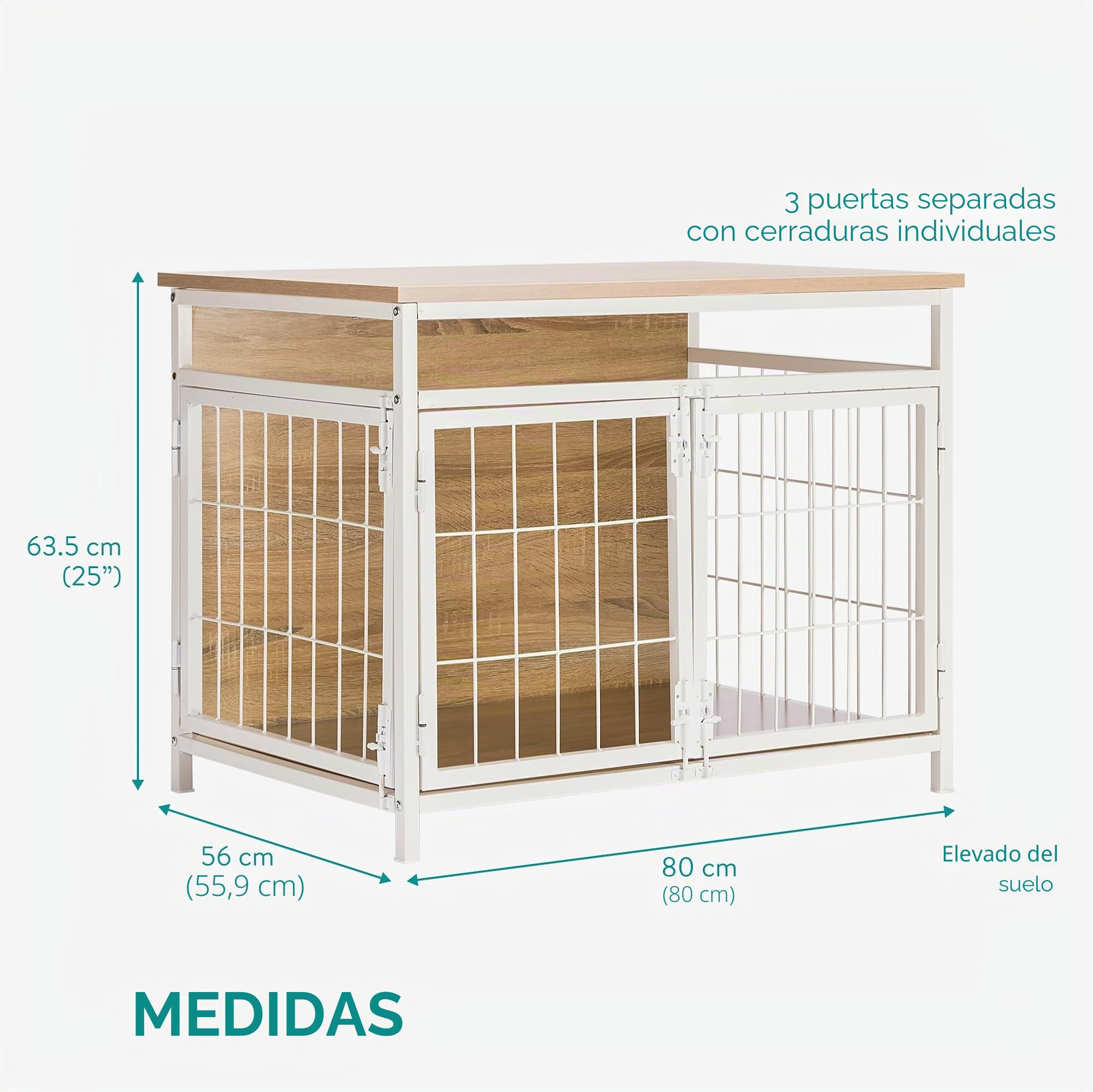 Navaris Jaula para Perros Grandes - Mueble con Compartimento Jaulas XXL de 80 x 56 x 63,5 cm para Perro Mediano o Grande - con Alfombrilla y Puertas con Cerramientos Individuales