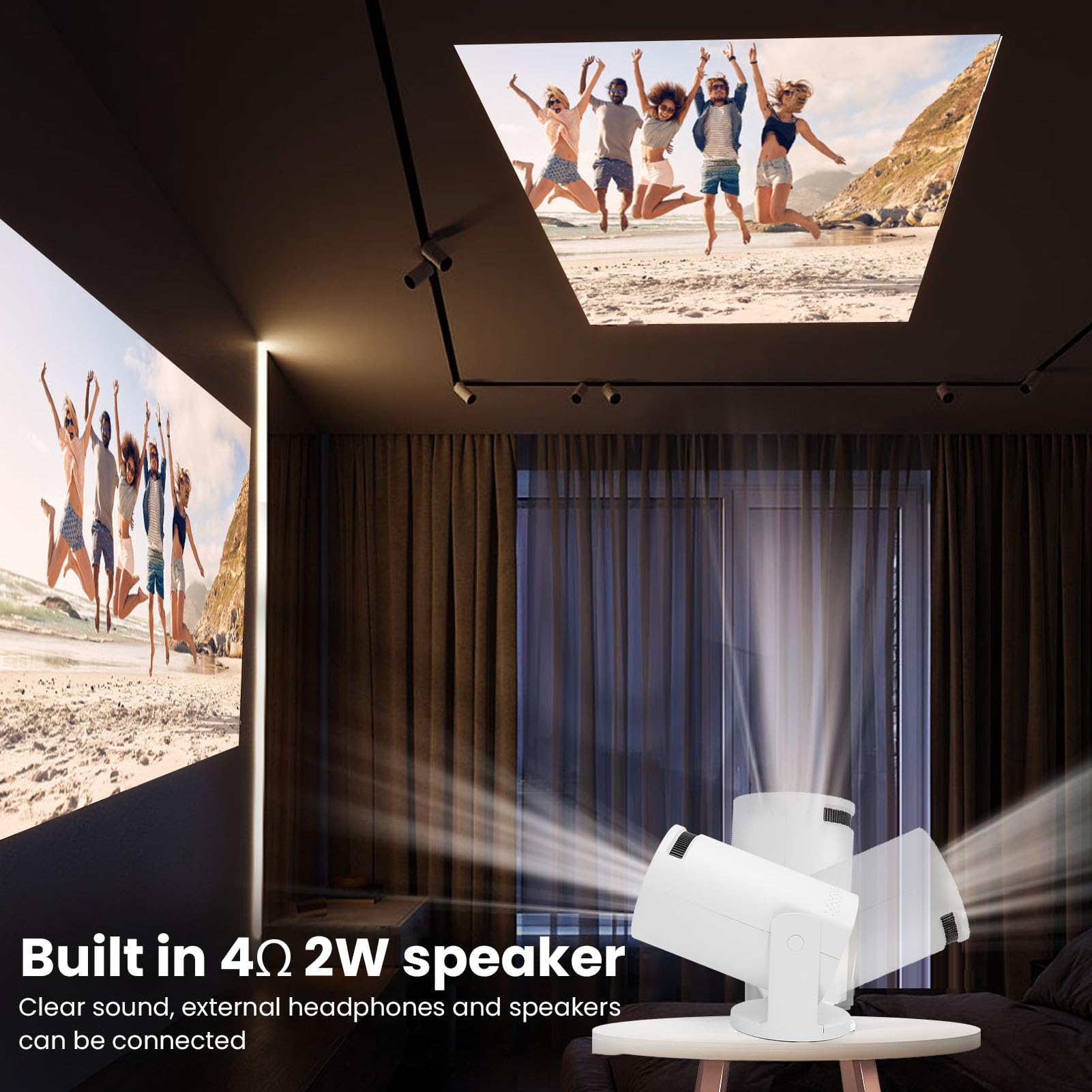 Full HD 1080P-Tragbarer Projektor - Outdoor-Heimkino für Handys und Tablets mit Smart-Funktionen (EU-Stecker)
