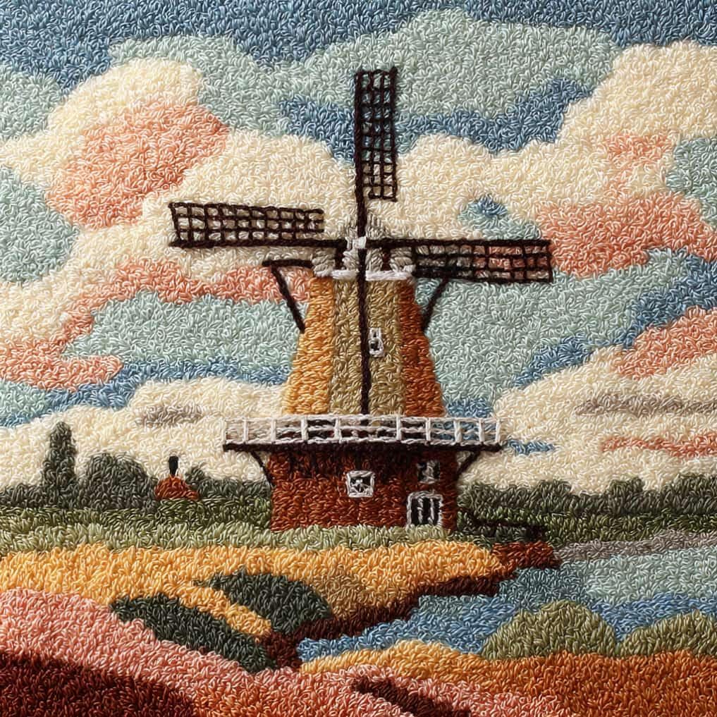 kitphoenix Latch Hook Embroidery Kits Dutch Windmill 43Cmx43Cm