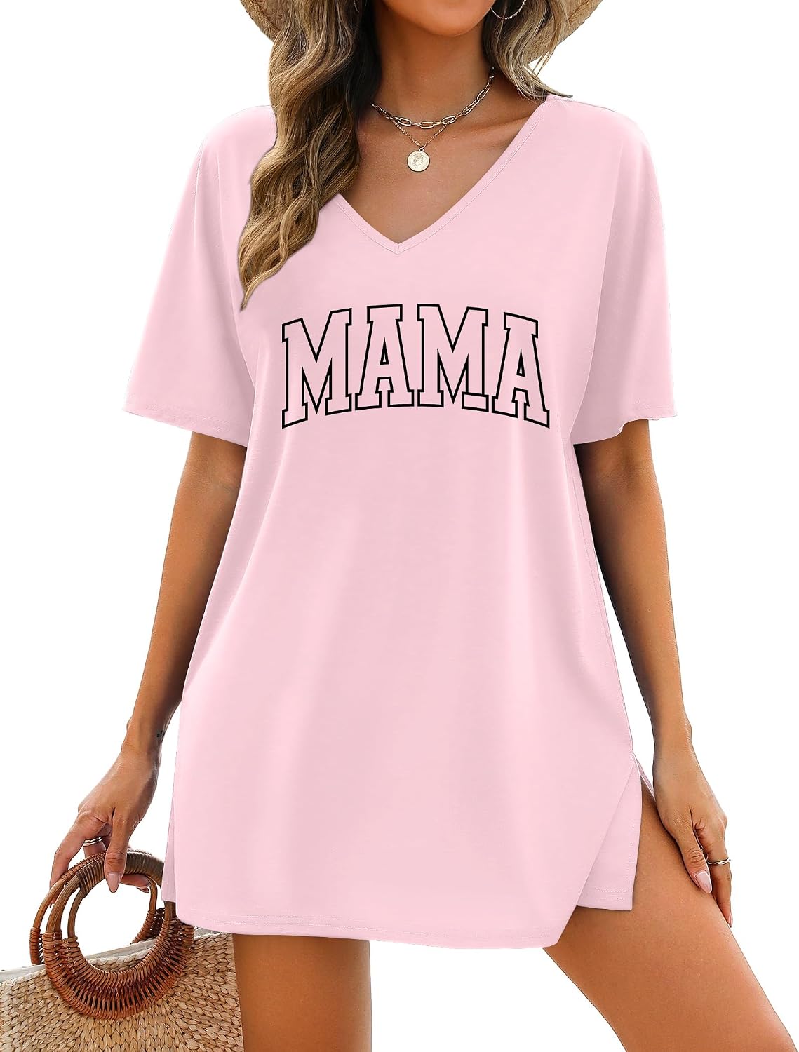 Mama Shirts for Women Dresses Mom Life Shirt Mothers Day Tops Mama Summer V Neck Casual Vacation Dress