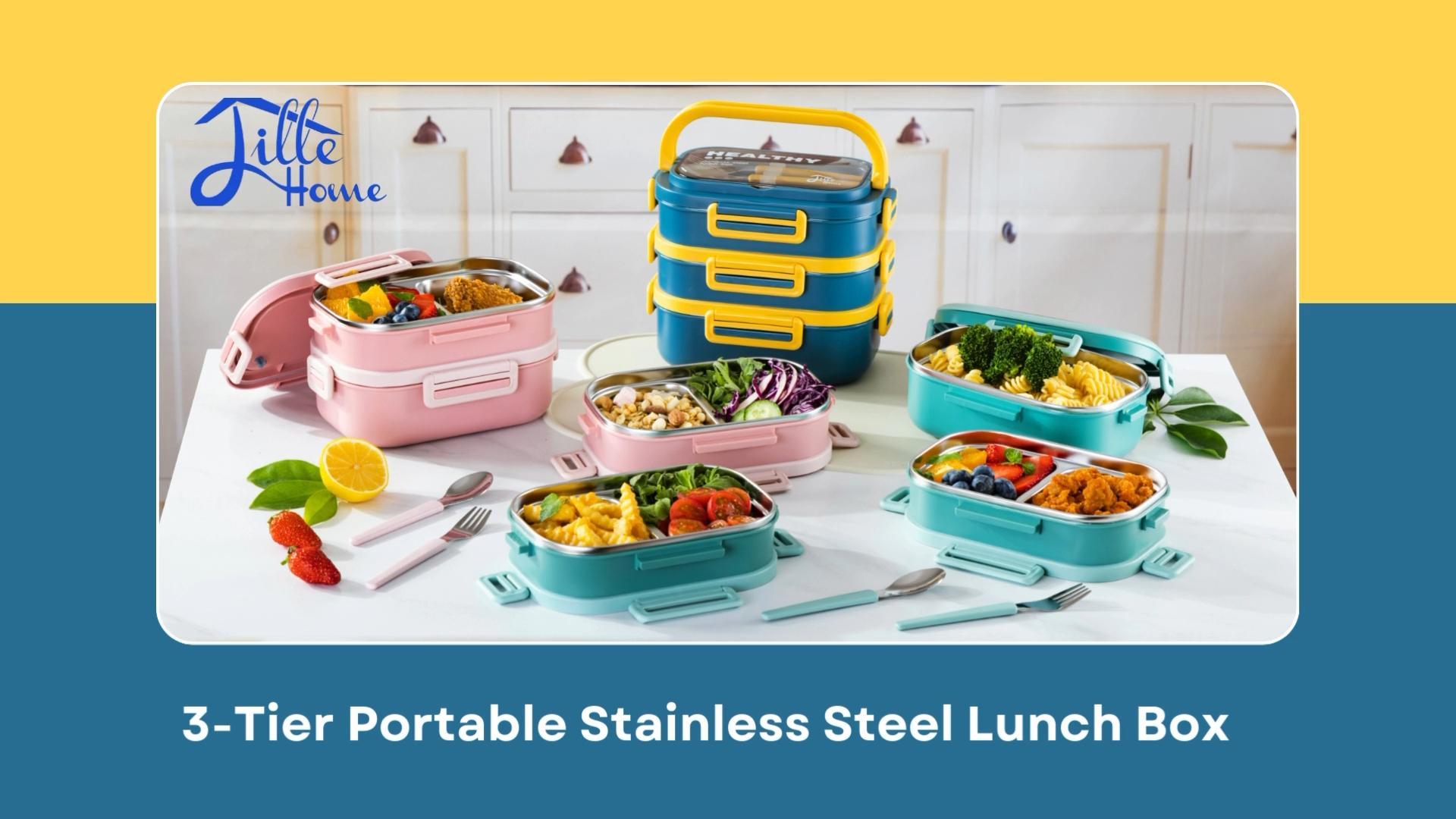 Amazon.com: Lille Home 3-Tier Stainless Steel Lunch Box, Portable