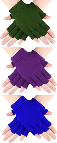SATINIOR 3 pares de guantes sin dedos para mujer, guantes de punto de medio dedo para mujeres y hombres
