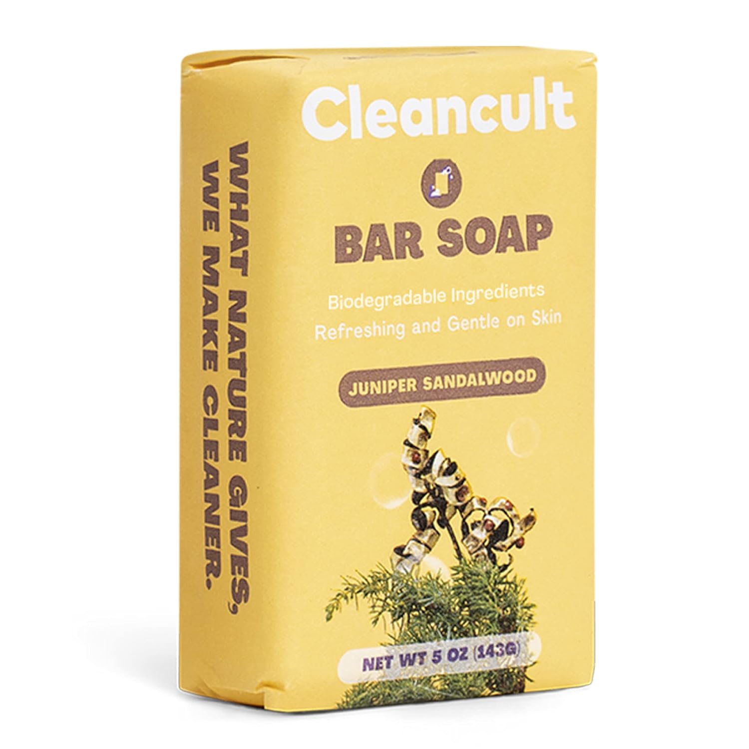 Cleancult Bar Soap for Silky Smooth Skin - Sustainable Coconut Based Soap Bars for Cleansing - Hydrating Soap Bar with Essential Oils - Hand, Face and Body Bar Soap - Juniper Sandalwood