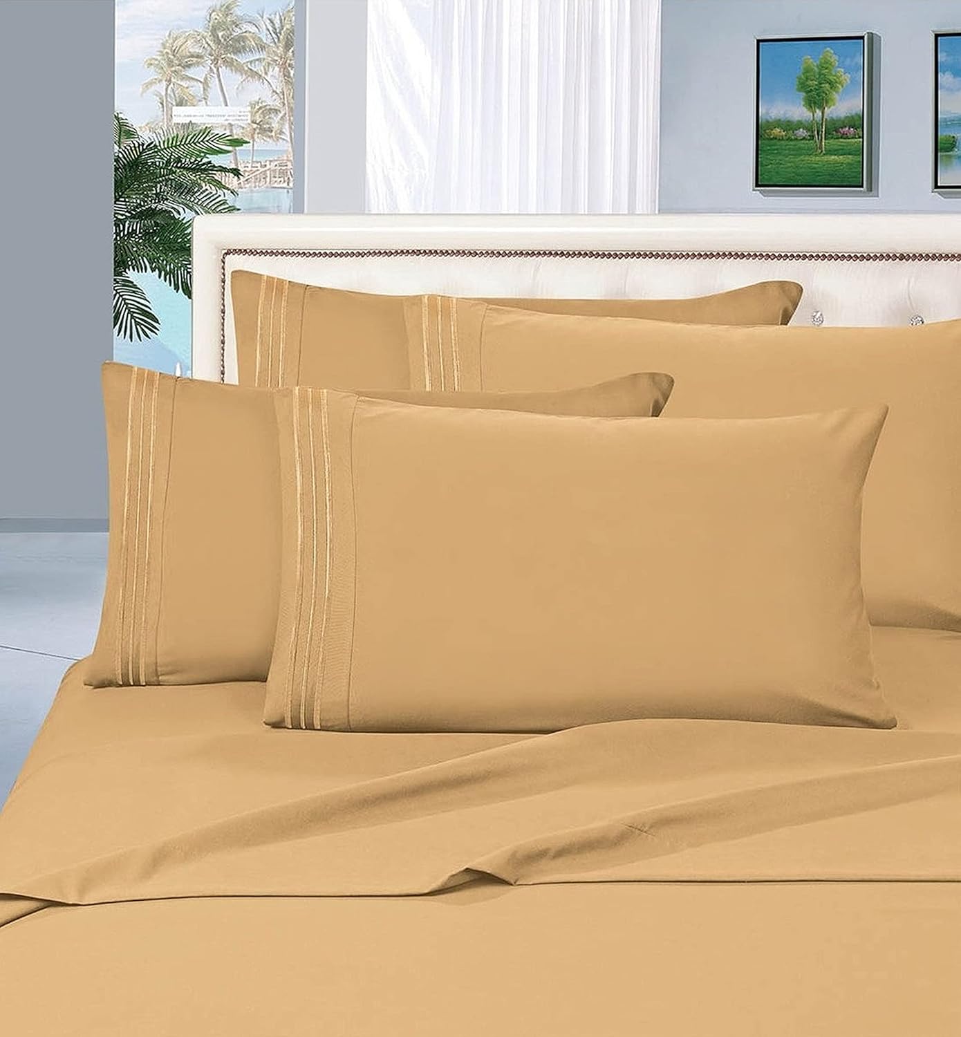 CELINE LINEN Wrinkle and Fade Resistant 1800 Premier Luxurious 5-Piece Bed Sheet Set, Deep Pocket up to 16 inch, Split King, Black