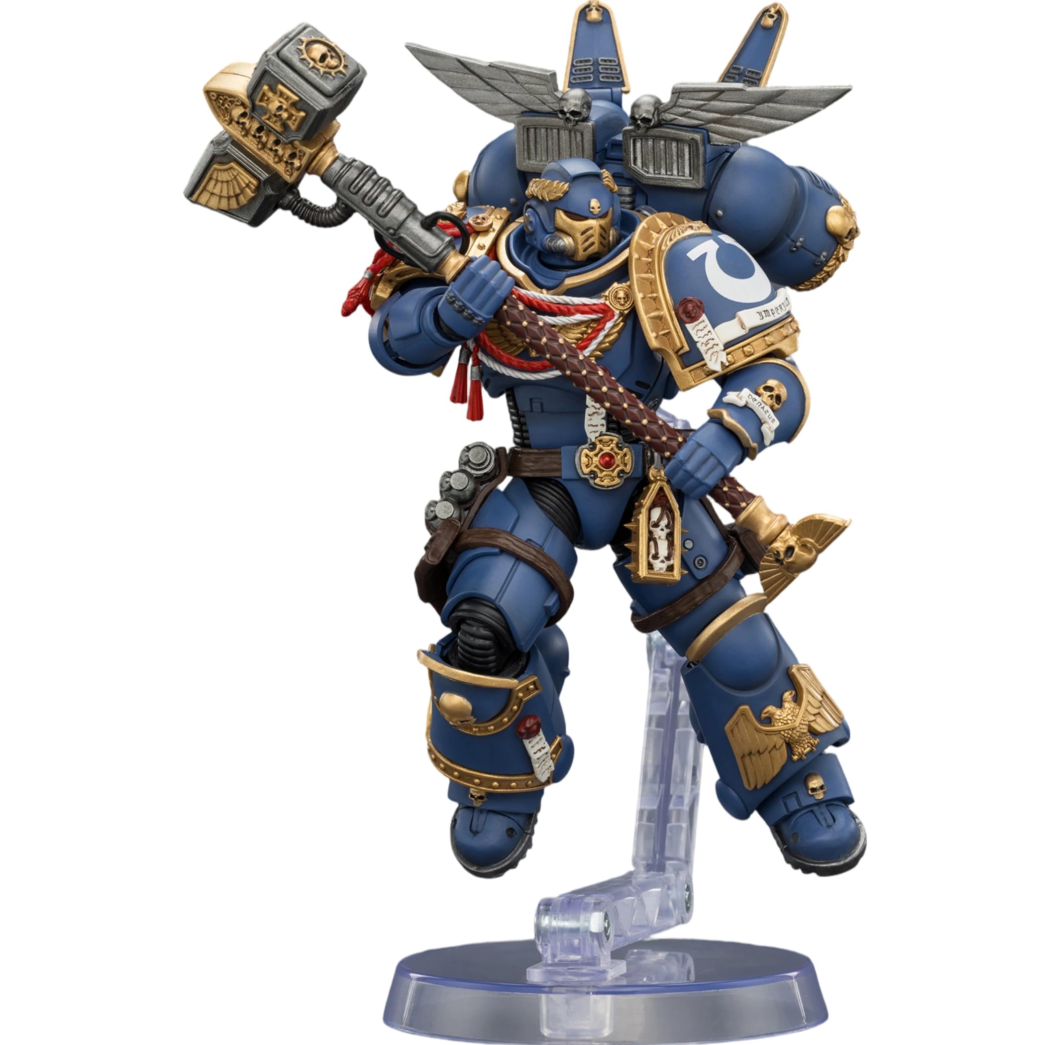 JOYTOY Ultramarines Warhammer 40K 1/18 figurki akcji edycja gier ultramaryny szturmowy intercessor z pakietem skokowym, młotem piorunowym i pistoletem neo-volkite, 10 cm, model kolekcjonerski