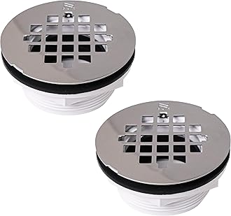 Westbrass D206P-2-26 2" No-Caulk PVC Compression Shower Drain with 4-1/4" Round Grid Cover, Polished Chrome (2-Pack)