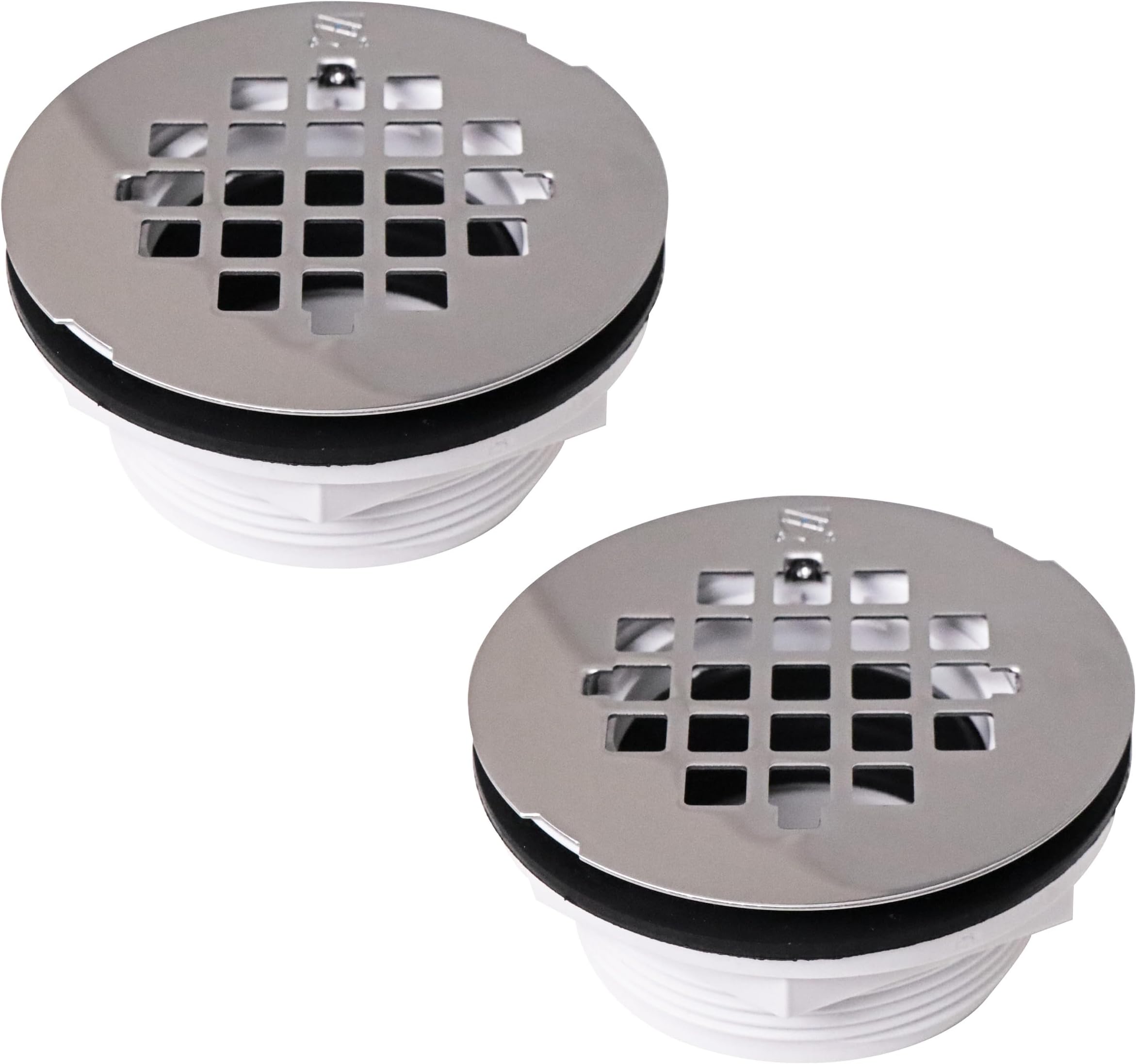 Westbrass D206P-2-26 2" No-Caulk PVC Compression Shower Drain with 4-1/4" Round Grid Cover, Polished Chrome (2-Pack)