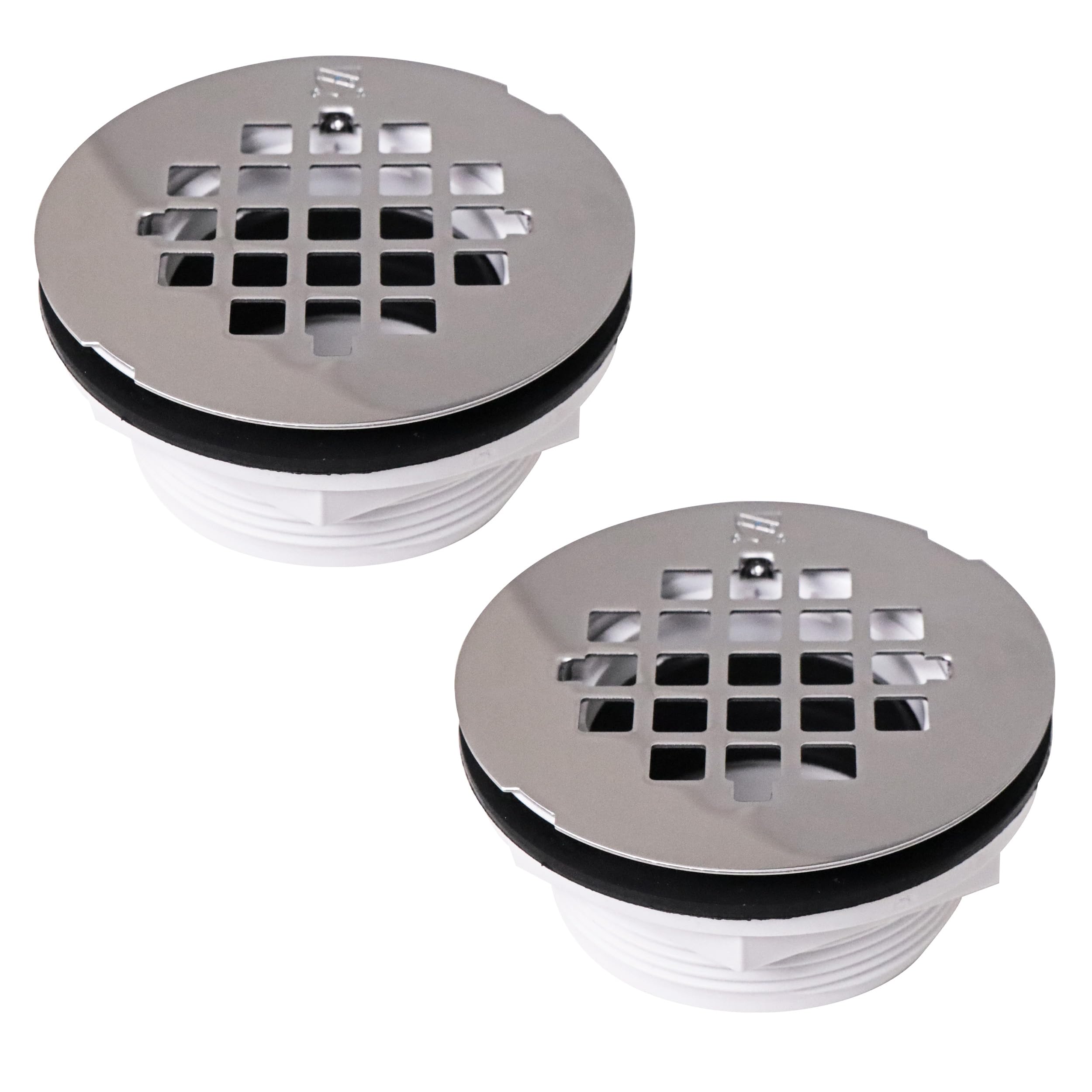 Westbrass D206P-2-26 2" No-Caulk PVC Compression Shower Drain with 4-1/4" Round Grid Cover, Polished Chrome (2-Pack)