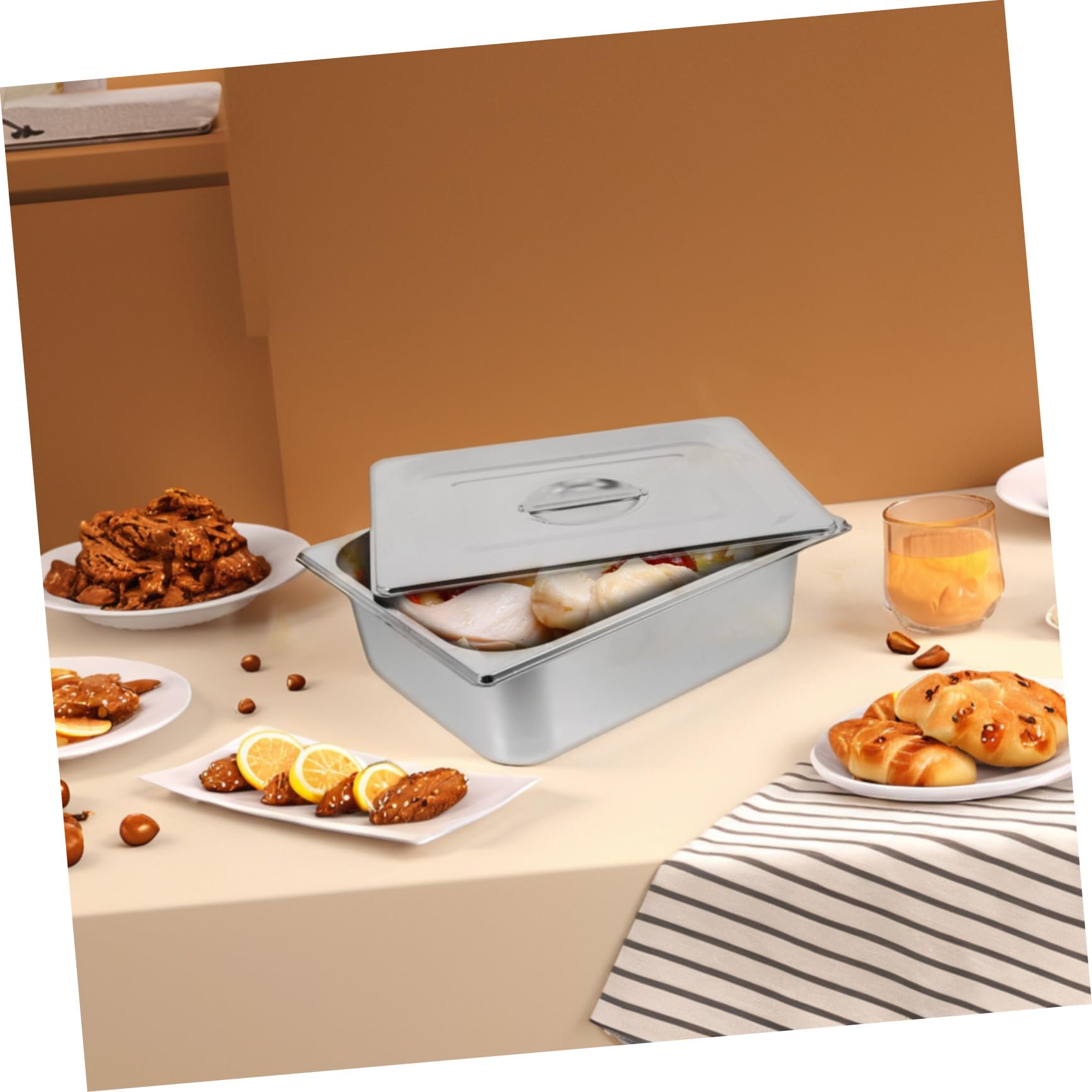 Bac Inox Rectangulaire avec Couvercle Hermétique Pan Acier Empilable pour Buffet et Cuisson Vapeur Restauration et Traiteur Lot
