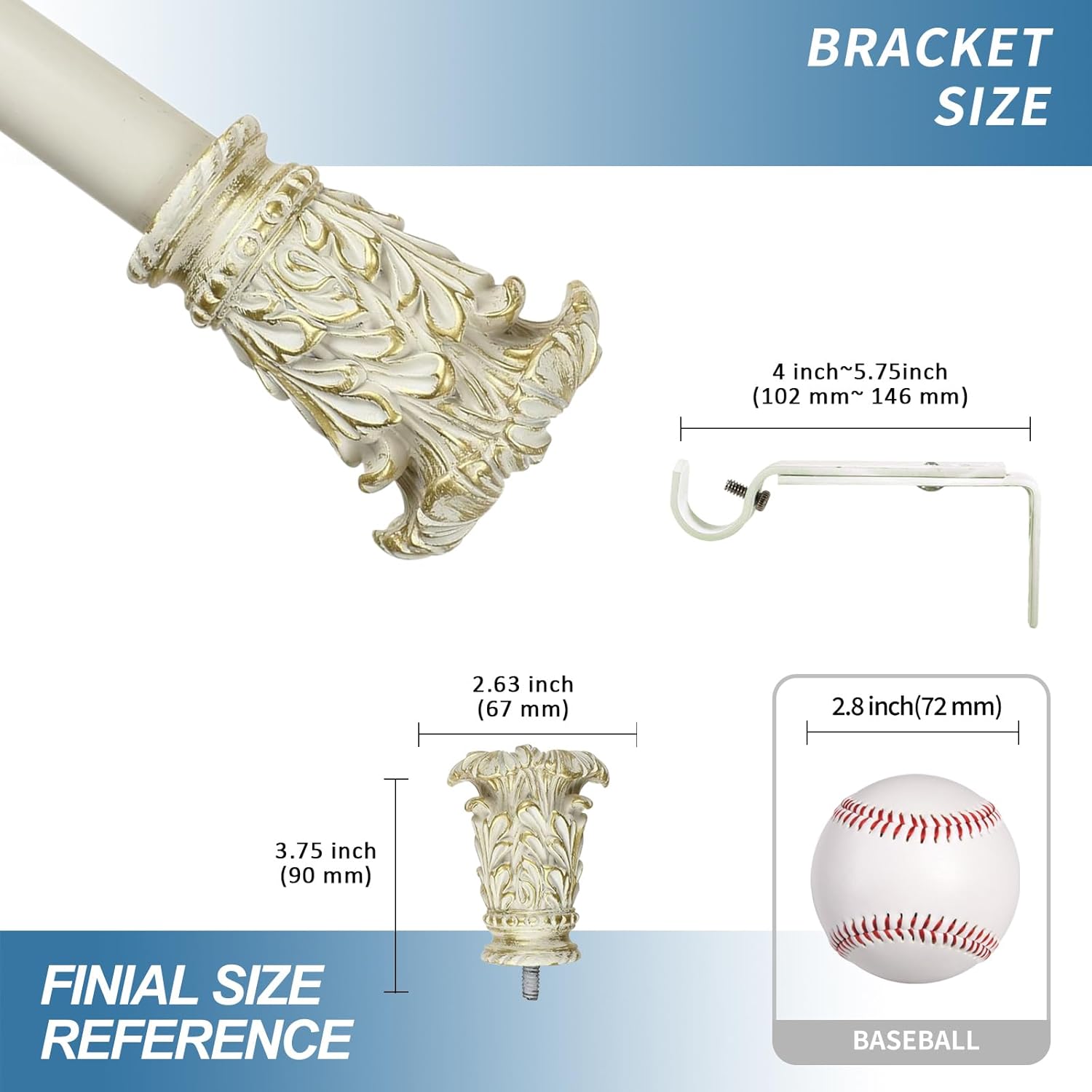 Urbanest 1-inch Diameter Chilton Adjustable Single Drapery Curtain Rod, 48-inch to 84-inch, Gilded French White