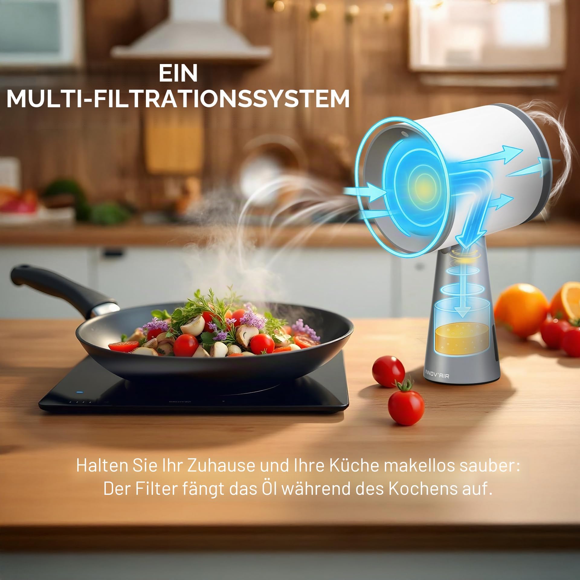 INNOV'AIR Dunstabzugshaube, 180 m³/h, tragbar, 3 Geschwindigkeiten, leise, mit Kohlefilter, Mini-Dunstabzugshaube, tragbar, für Küche ohne Abfluss und Außenbereich