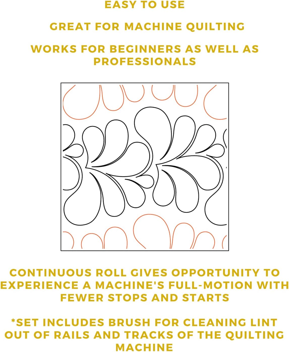 Pantographs for Longarm Quilting Paper Roll - Long Arm Quilting Machine Patterns for Quilt Making - Feathers Quilting Pantographs Design - Set Has Long Arm Machine Rails and Tracks Wiping Brush