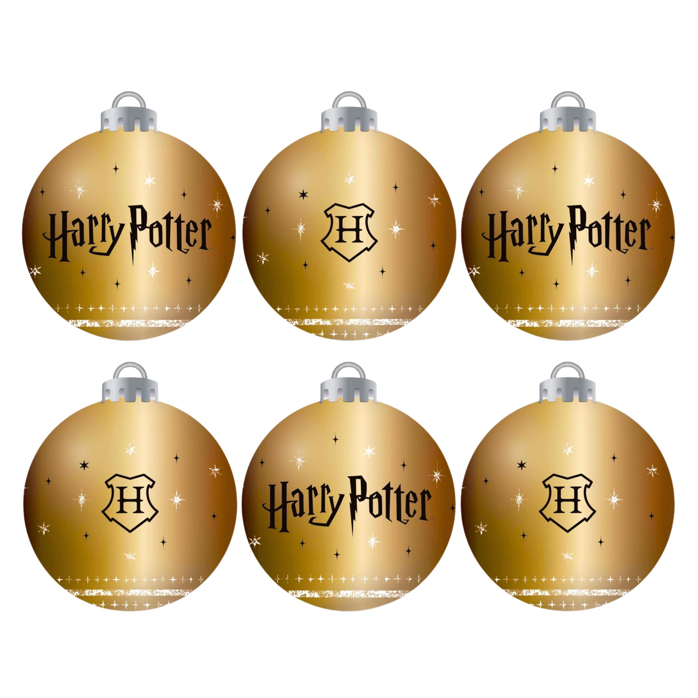 Harry Potter Bolas de Navidad, Hogwarts Adorno de Navidad, Pack de 6 Adornos Navideños, Bolas Arbol de Navidad, Decoracion Navidad Hogwarts | Dorado