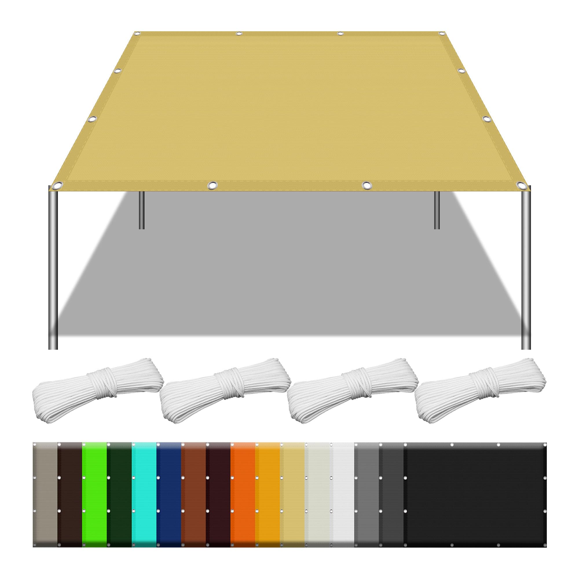 Voile d'ombrage rectangulaire 2.2x3.4m jaune sable anti UV avec cordes pour pergola