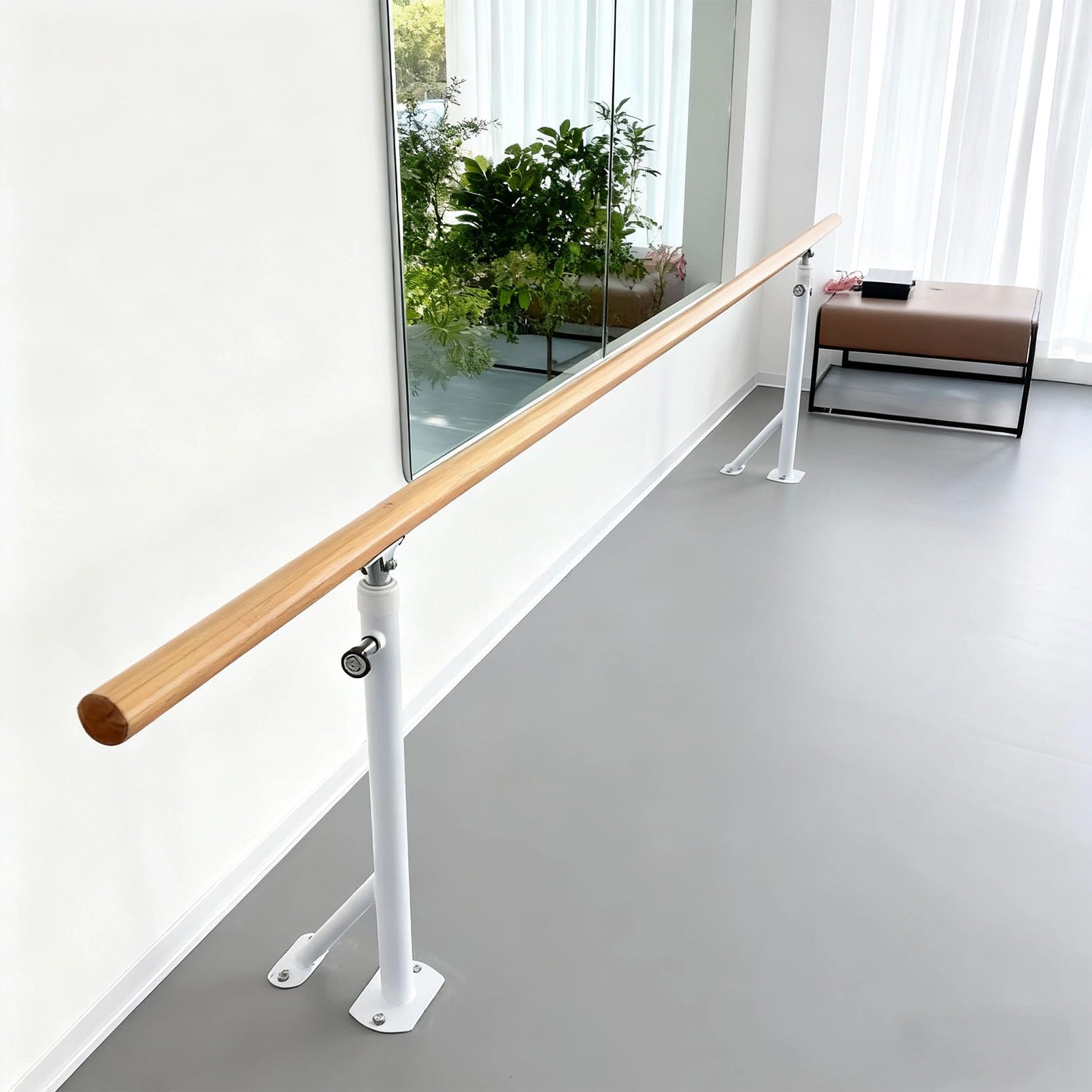 Barra de Ballet de Altura Ajustable para Montaje en Suelo, con núcleo de Acero y Madera Maciza | Base de Brida Estable, Ideal para Entrenamiento de Pilates y Danza en casa, Barra de Ballet p