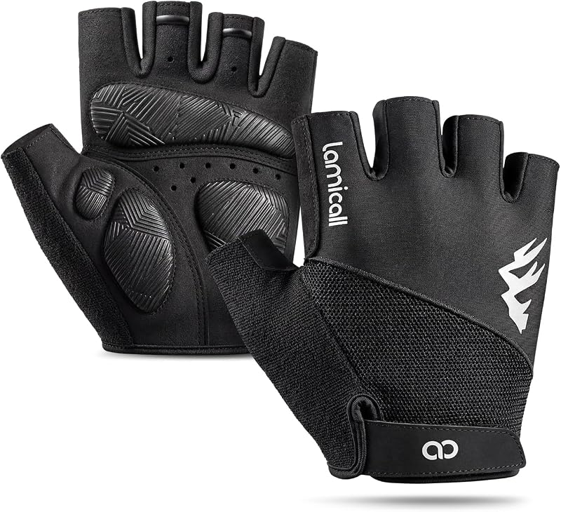 Lamicall Guantes de Ciclismo de Medio Dedo para Hombre y Mujer, Guantes de Gimnasio - [Amortiguador & Transpirable] Secado Rápido, Guantes MTB, Guantes de Verano para Bicicleta Montaña, Moto, Gimnasio