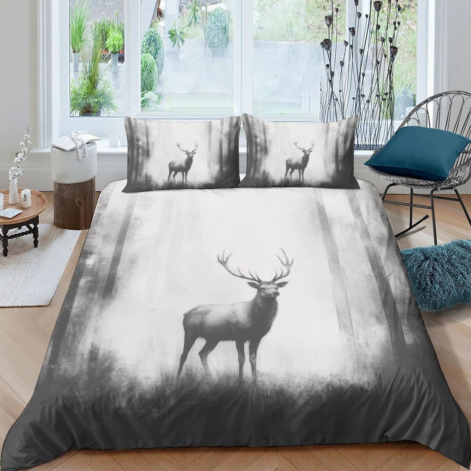 Ctjqhvkz Style-3 3D Printed Forest Deer Fitted Sheet Microfiber Soft Anti-Slip Bed Cover For Bedroom Guestroom Decoration Machine Washable Single（135X200cm）