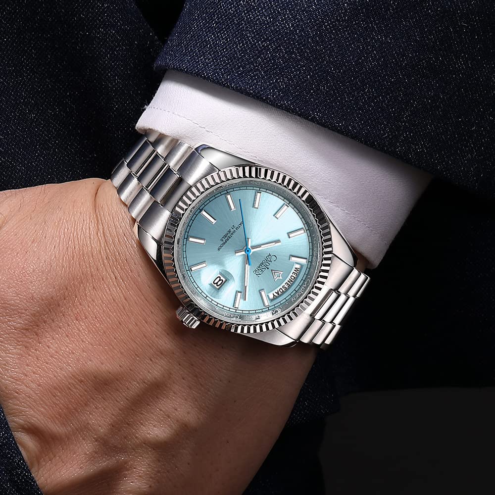 CADISEN Orologio automatico da uomo con riserva di carica automatico vetro zaffiro impermeabile cinturino in acciaio inox casuale