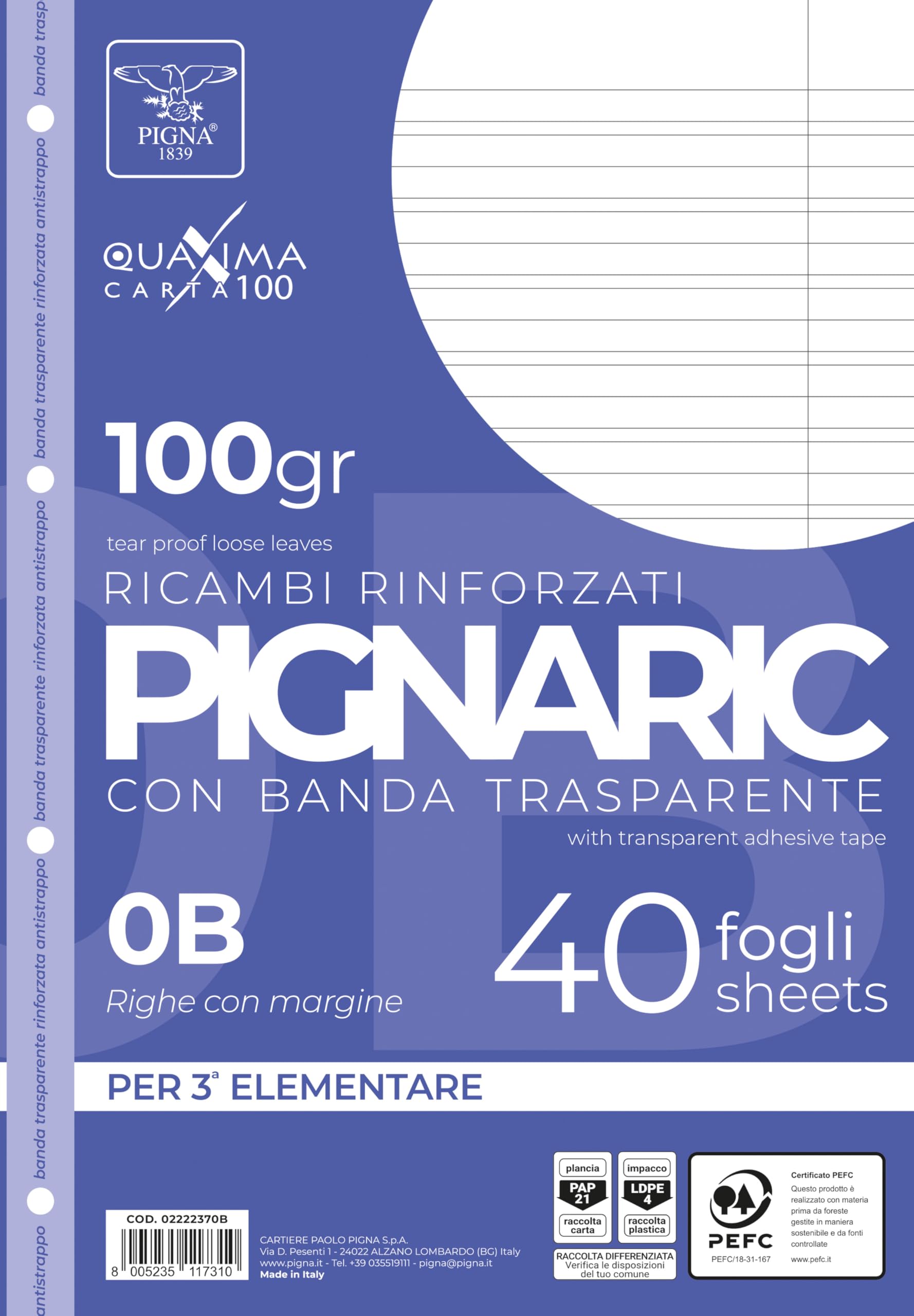 Pigna Spare Pigna RIC with Reinforced Bandwidth, Pack of 40 Sheets, A4