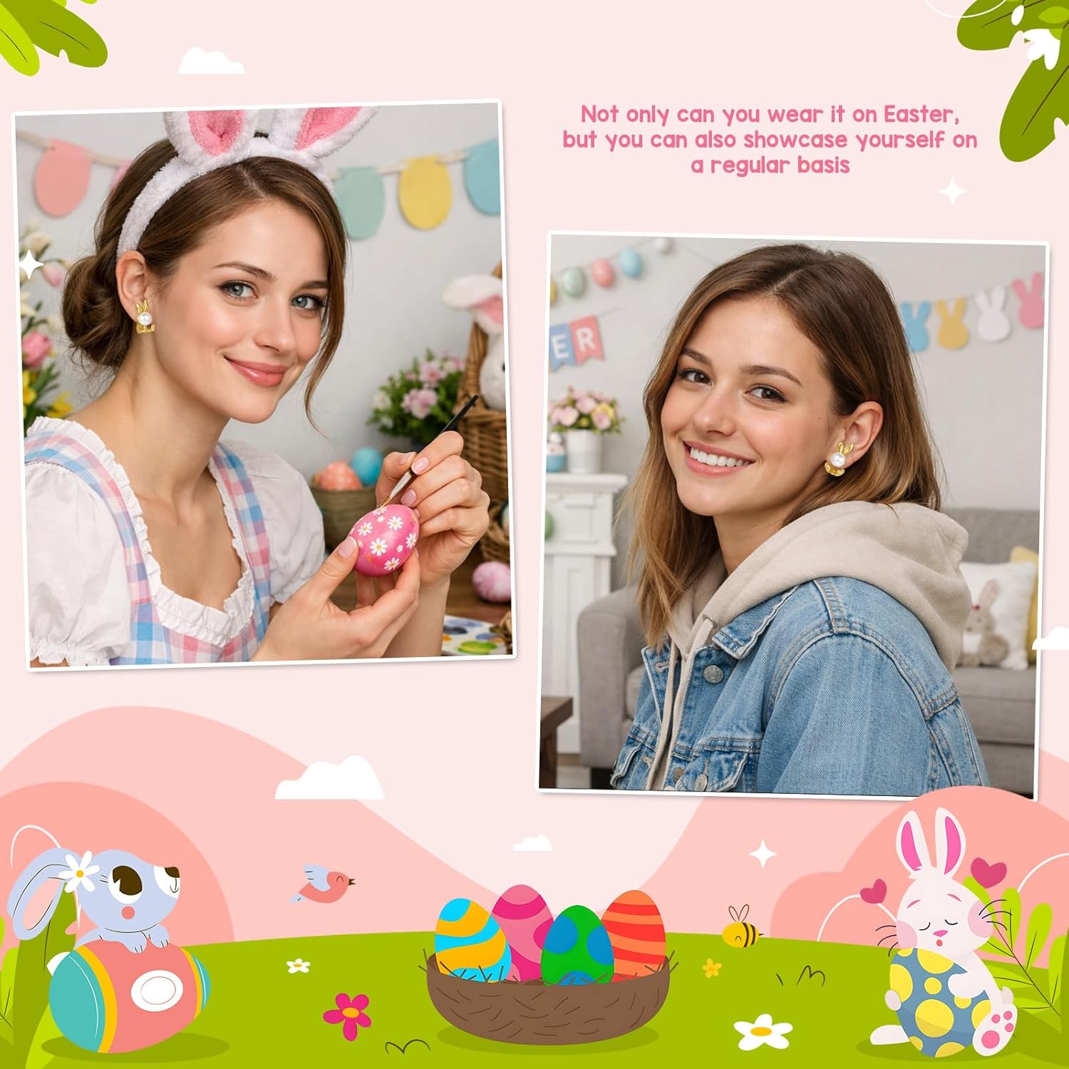 Easter Rabbit Earrings for Women Cute Easter Bunny Pearl Stud Earrings Festival Jewelry Gifts - Image 6