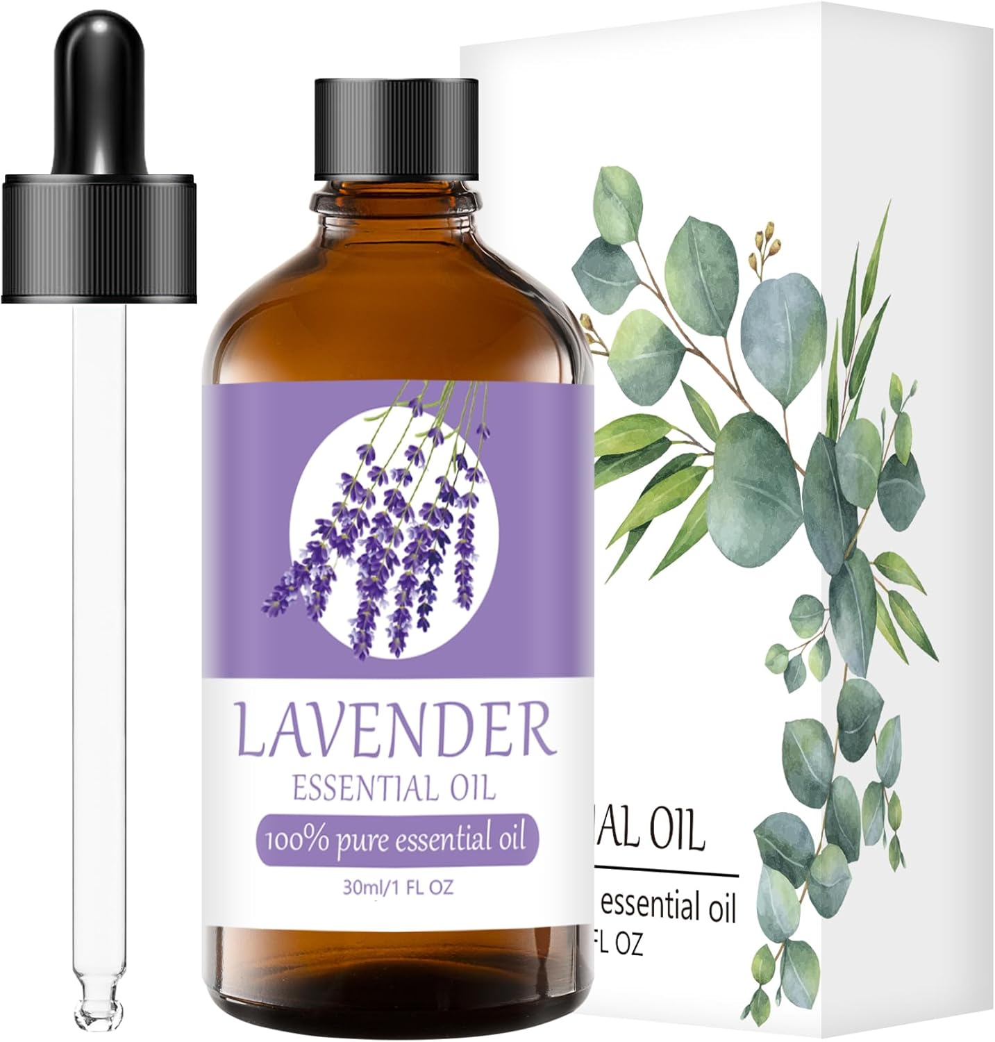 Lavender Essential Oil 100% Pure & Natural Organic (1 Fl. Oz) for Humidifiers, Skin Care, Massage, Aromatherapy, Premium Delicate Grade with Glass Dropper for Air Freshening, Cleaning, Home