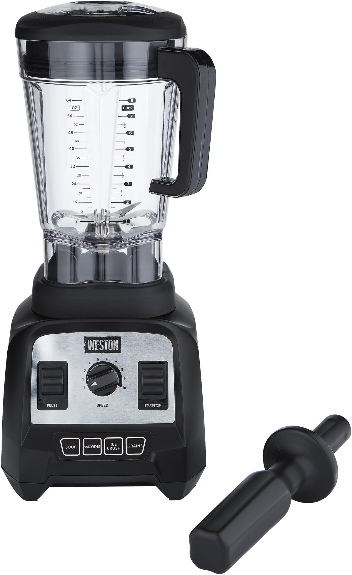 Weston Pro Series 2.4hp Blender with 64oz Tritan Jar, 4 Pre-Programmed Settings and Variable Speed Dial for Puree, Ice Crush, Shakes and Smoothies, Black and Stainless Steel (58914)