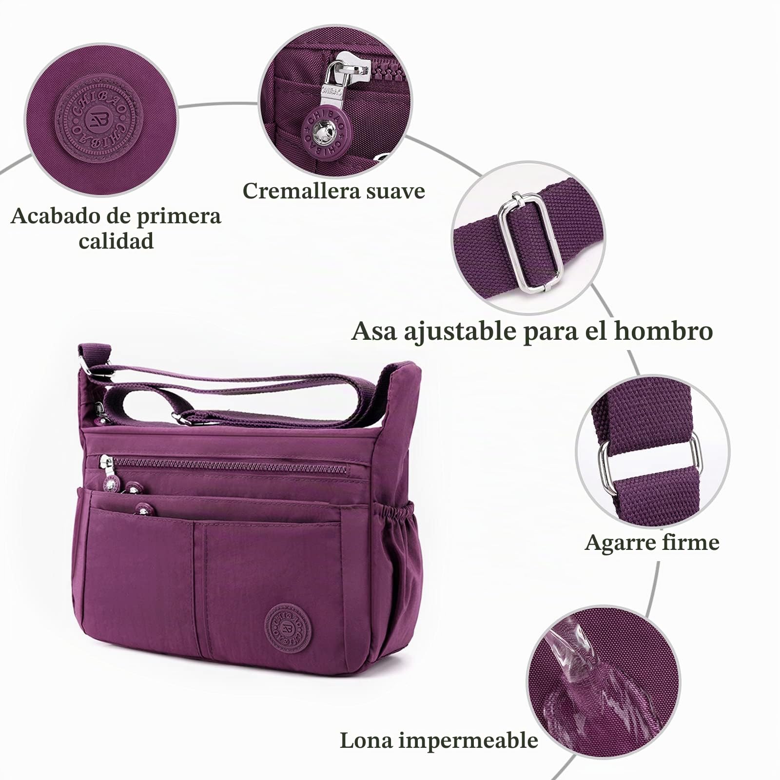 FANDARE Ligero Bolsos Bandolera Cuerpo Cruzados Mujer Bolsas de Mensajero Impermeable Nylon Deportes Escuela Shopper Sling Crossbody Bag