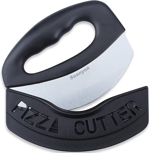 Suanyok Cortador de pizza de alta calidad, picador de alimentos, cortador de pizza de acero inoxidable con funda protectora, cuchillo de pizza