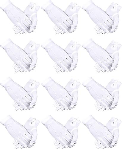Miniatura 7 de SATINIOR 12 pares de guantes uniformes blancos y negros para hombres y mujeres, guantes de disfraz de desfile para policía, funeral, guardia formal