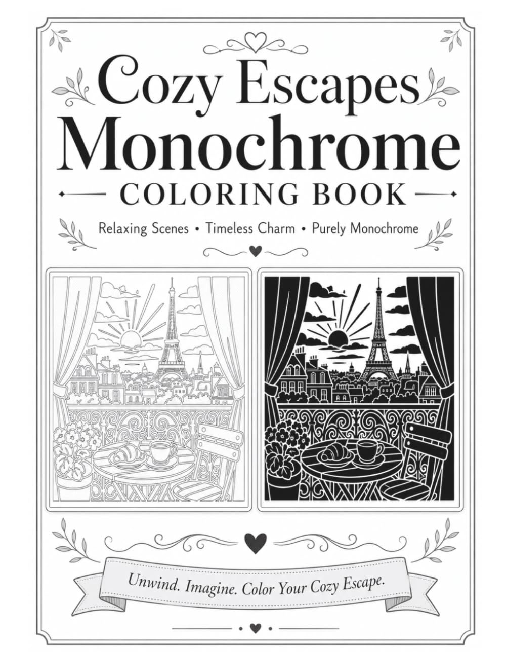 Cozy Escapes Monochrome Coloring Book: A Charming Collection of Cozy Monochrome Scenes to Color