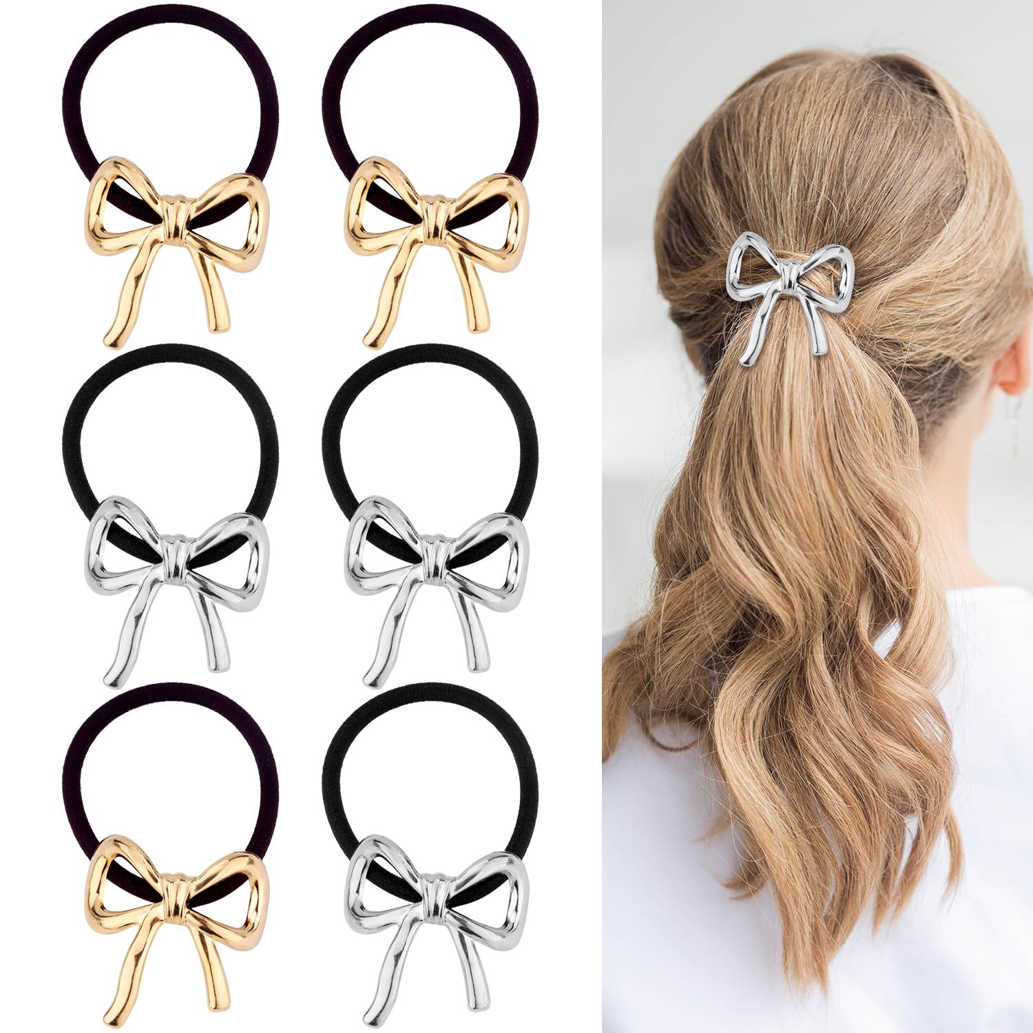 6pcs Metal Bow Hair Ties